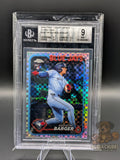 Baseball trading card of rookie Addison Barger on the Toronto Blue Jays topps chrome update series x-fractor parallel BGS 9 mint grading