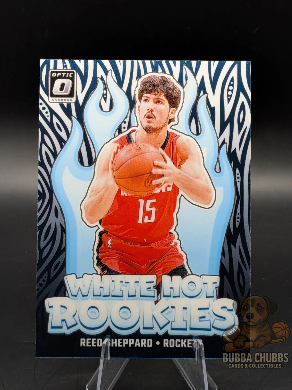 Basketball rookie trading card featuring reed sheppard of the houston rockets 'White Hot Rookies' panini donruss