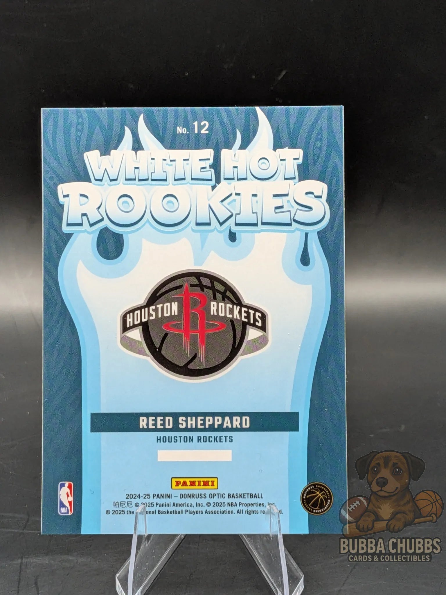 Basketball rookie trading card featuring reed sheppard of the houston rockets 'White Hot Rookies' panini donruss