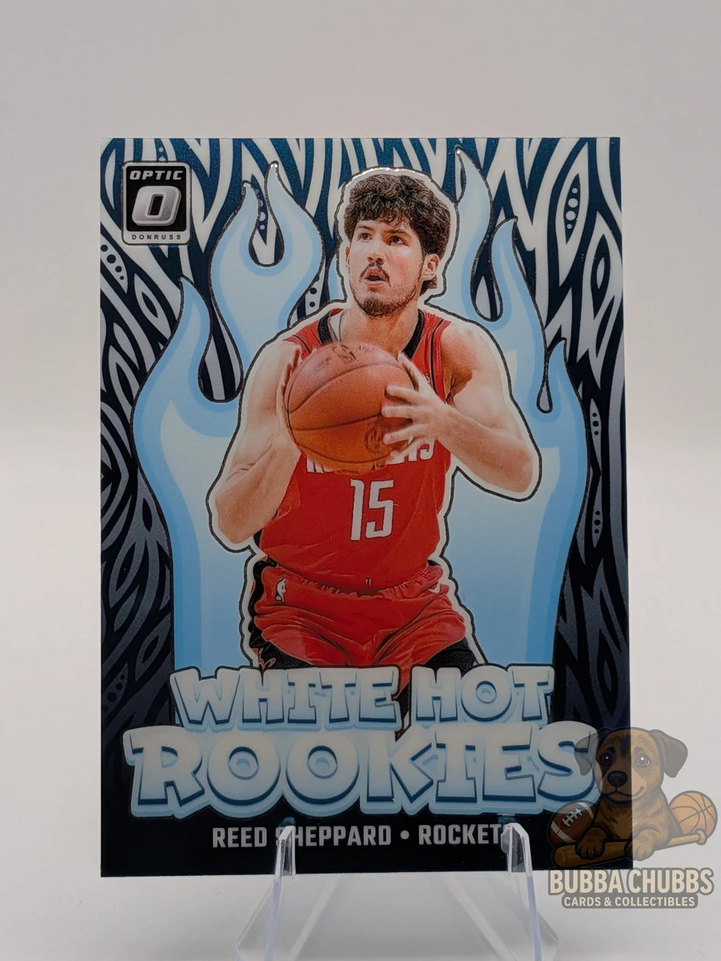 Basketball rookie trading card featuring reed sheppard of the houston rockets 'White Hot Rookies' panini donruss