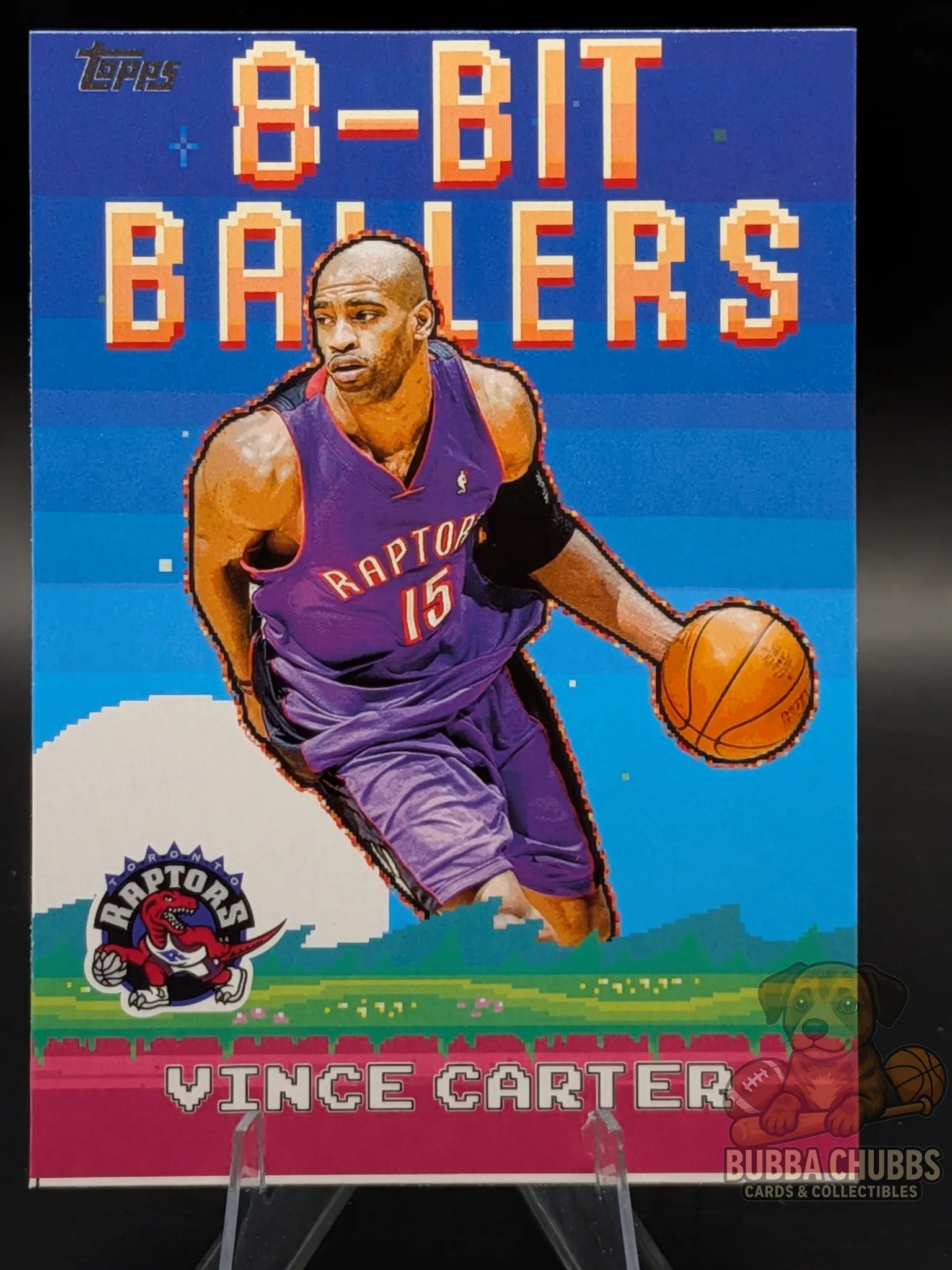 basketball trading card featuring Vince Carterof the toronto raptors 8-bit-baller topps