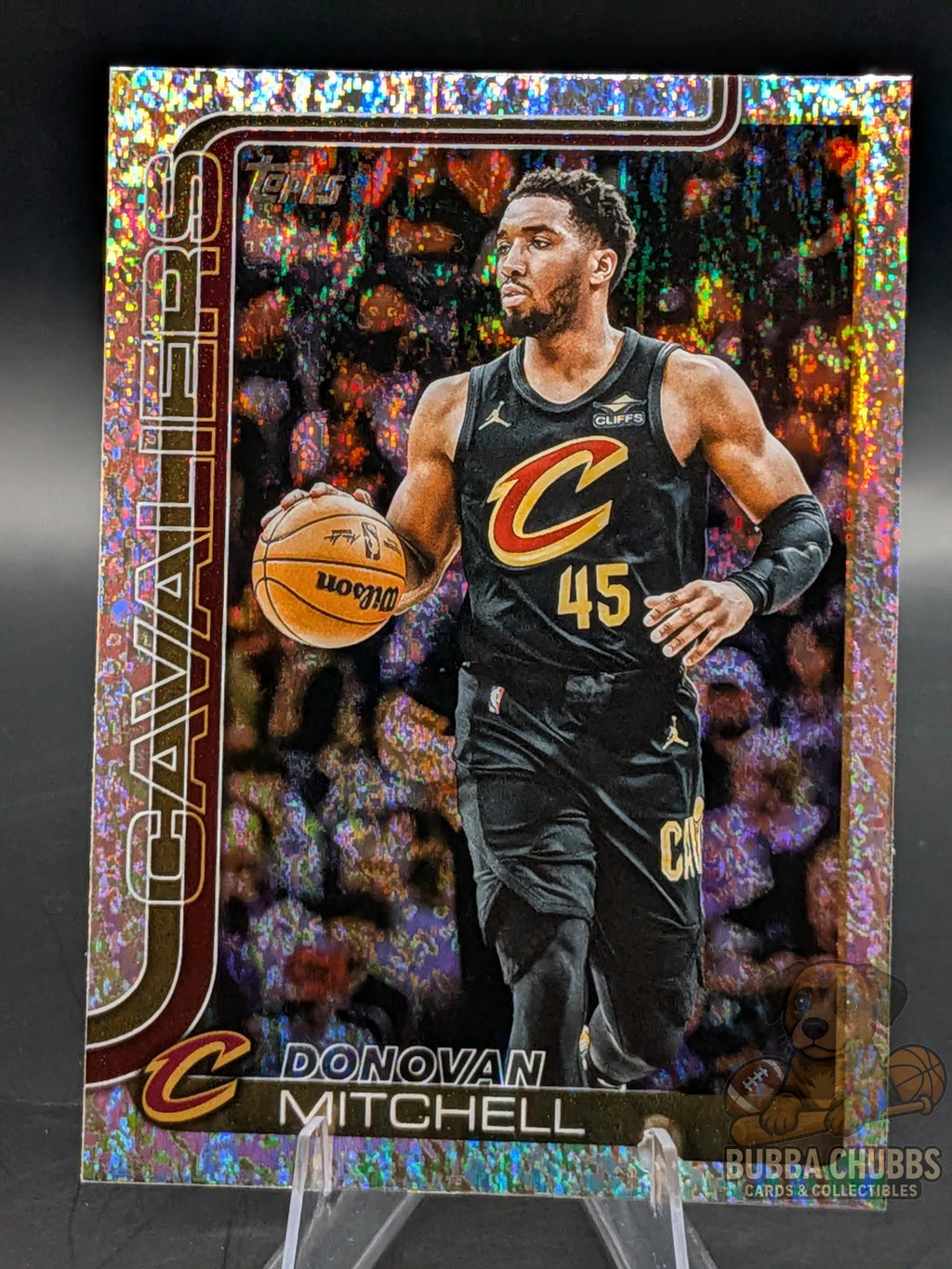 Basketball trading card of Donovan Mitchell of the cleveland Cavaliers topps silver holofoil parallel