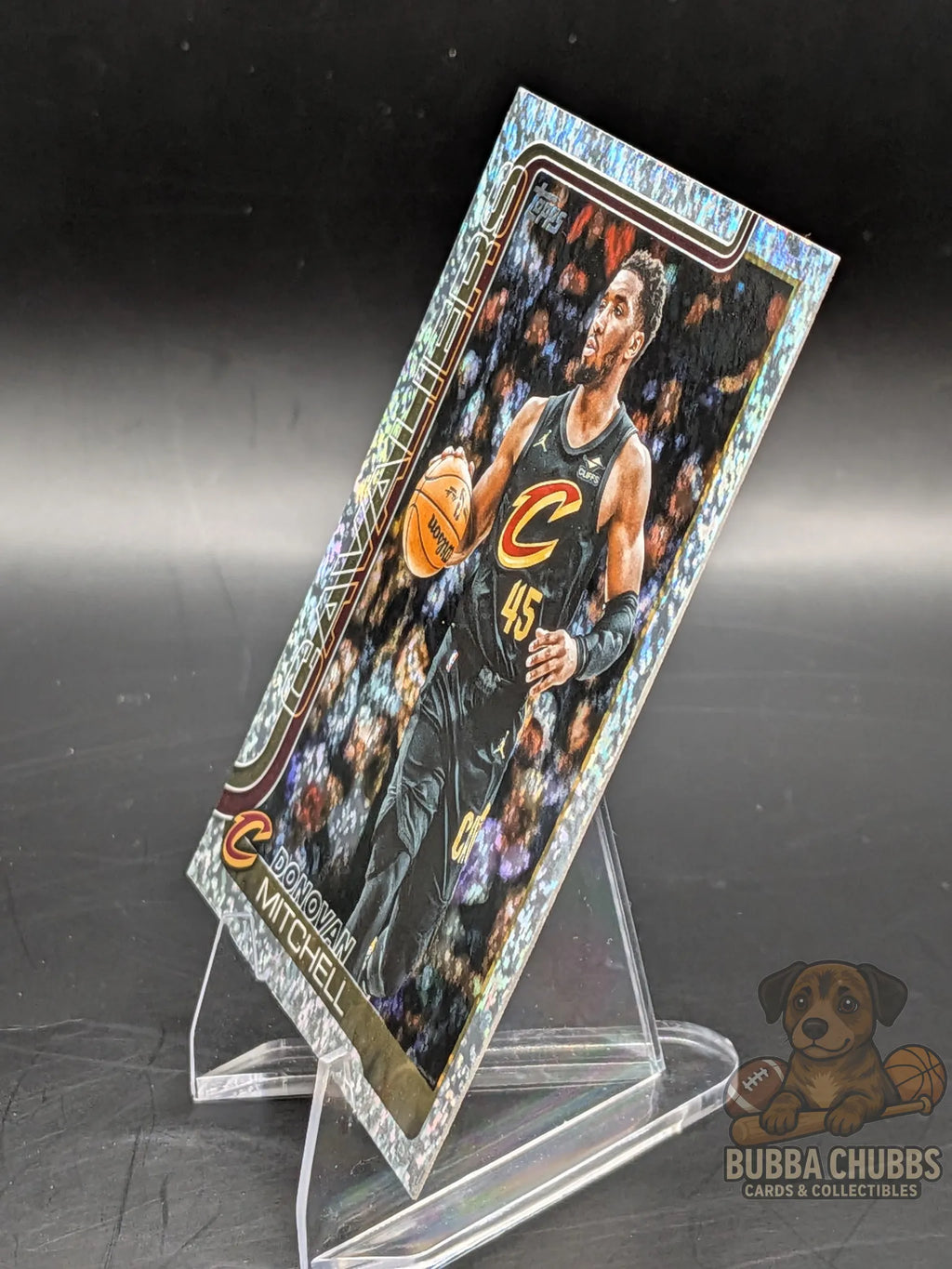 Basketball trading card of Donovan Mitchell of the cleveland Cavaliers topps silver holofoil parallel