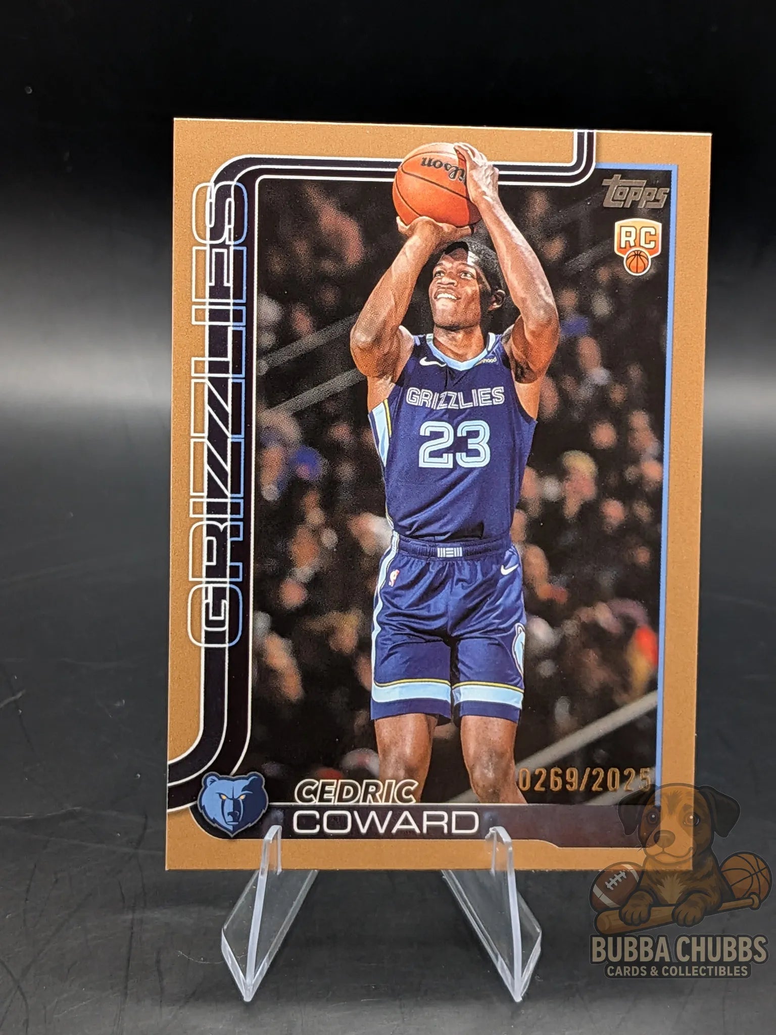 Basketball trading card of rookie Cedric Coward with the Memphis Grizzlies topps numbered 0269 of 2025 gold parallel