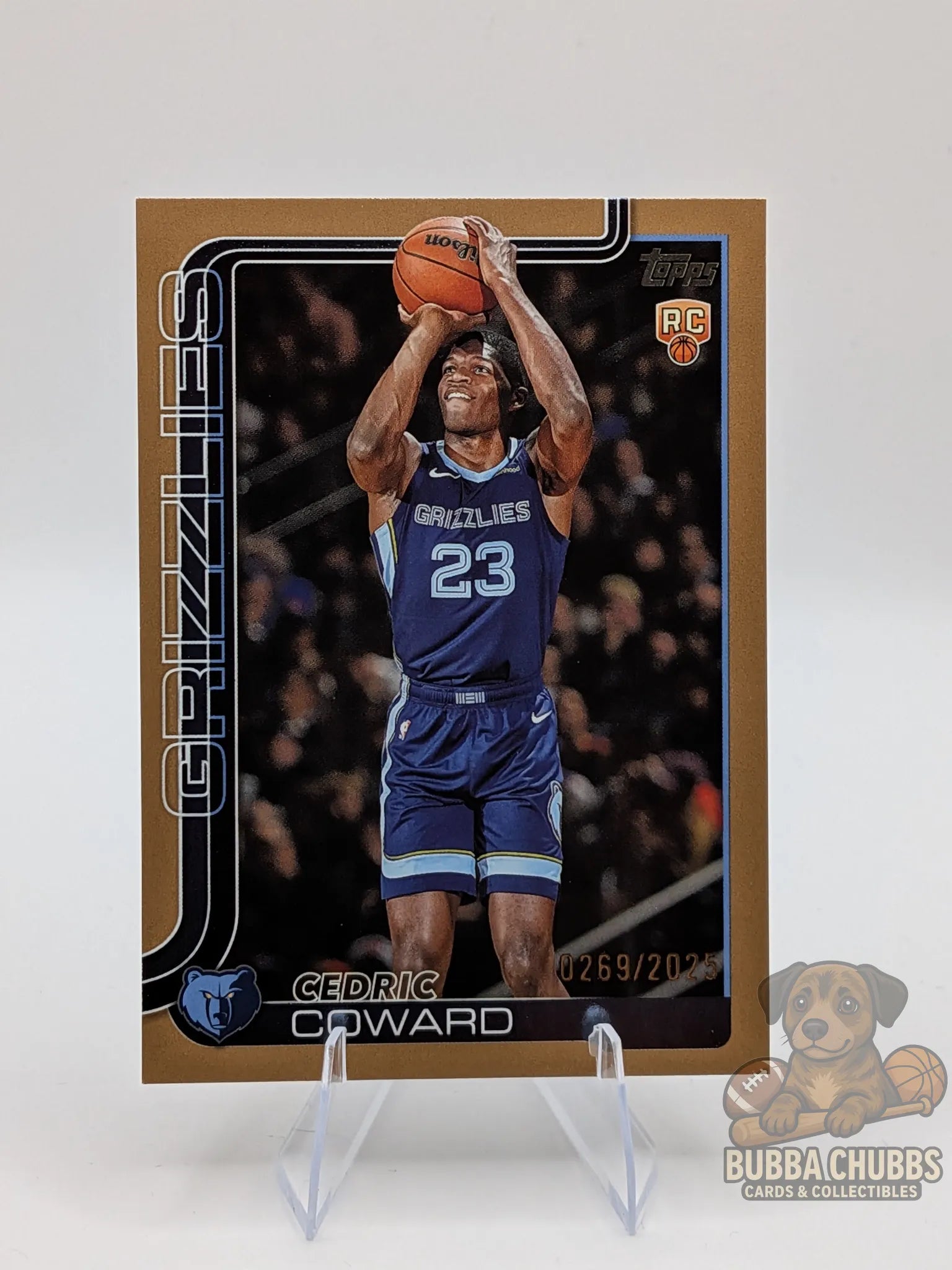 Basketball trading card of rookie Cedric Coward with the Memphis Grizzlies topps numbered 0269 of 2025 gold parallel