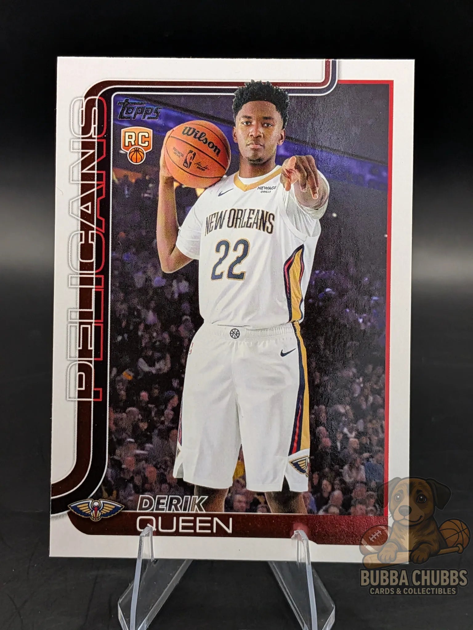 Basketball trading card of Derik Queen of the New Orleans Pelicans topps flagship rookie