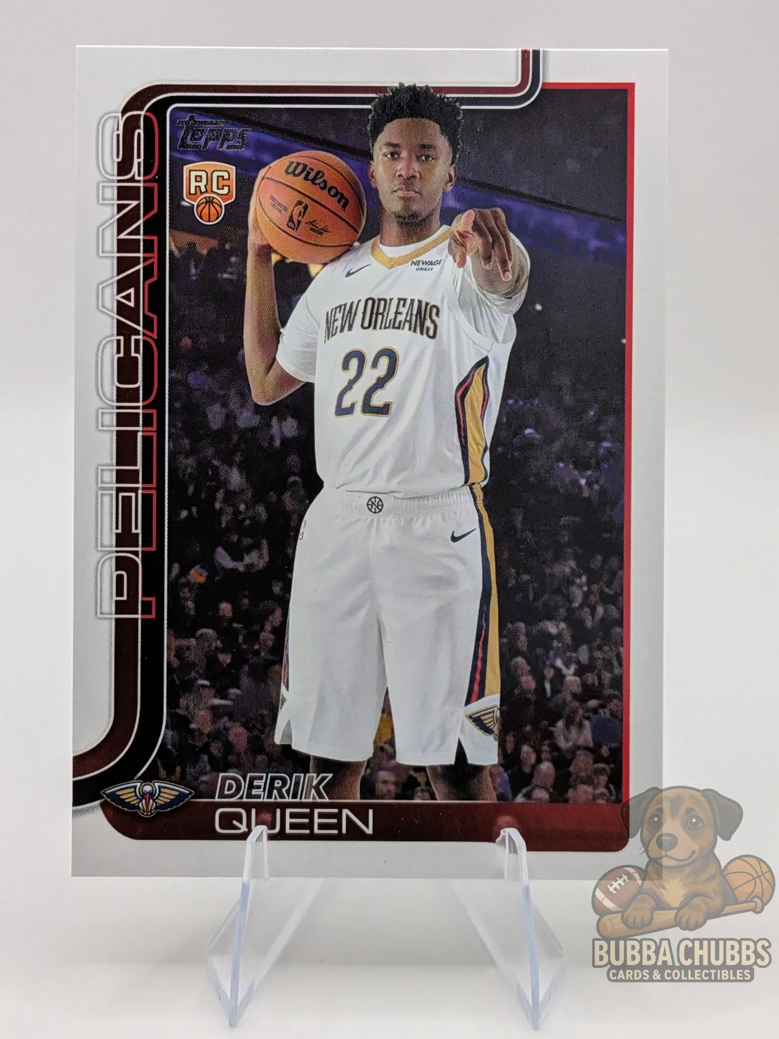 Basketball trading card of Derik Queen of the New Orleans Pelicans topps flagship rookie