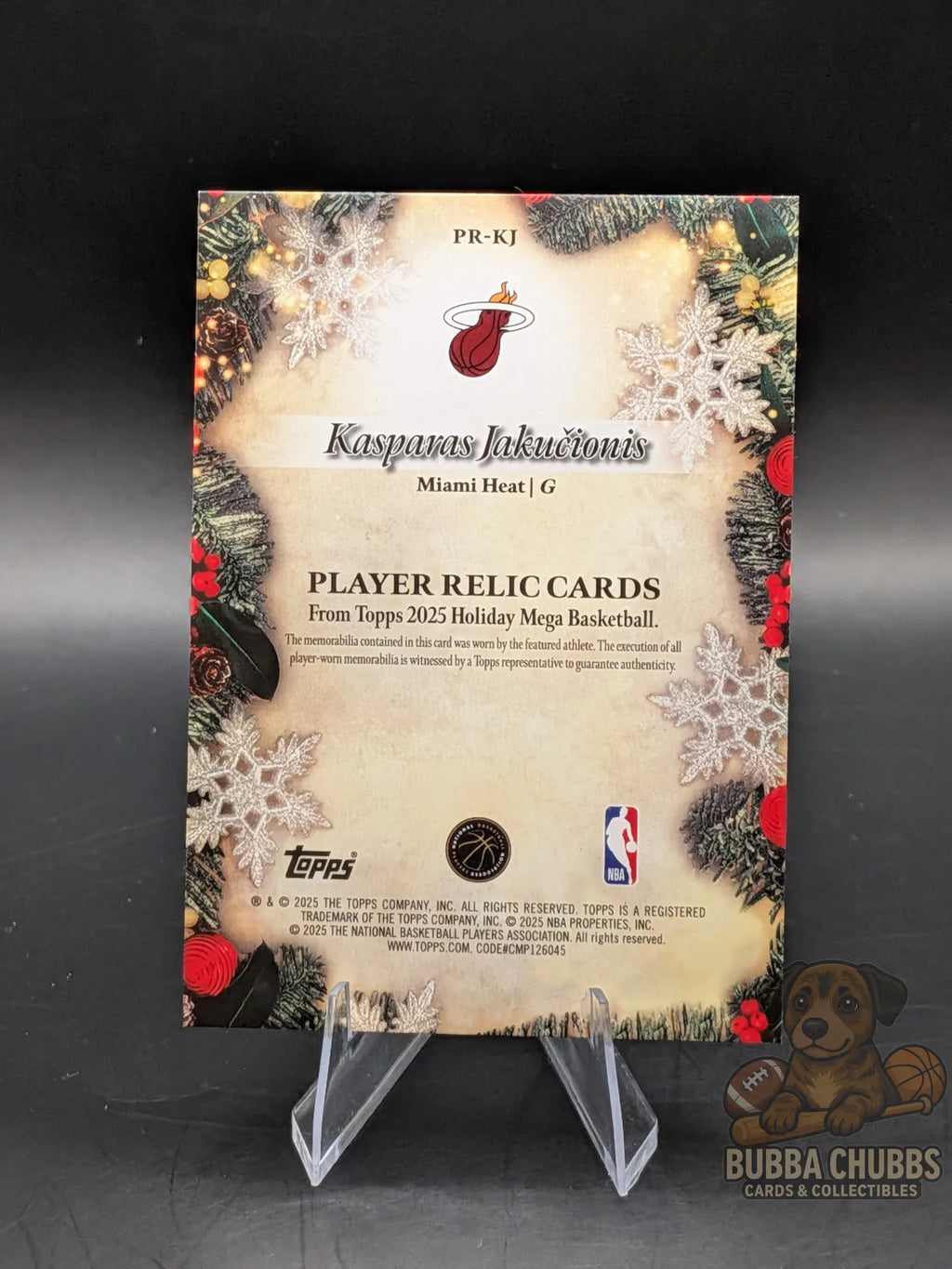 Basketball trading card of rookie Kasparas Jakučionis of the Miami Heat topps holiday relic jersey 284/299