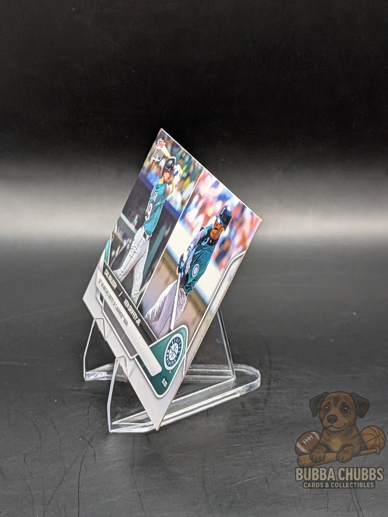 Baseball trading card featuring Cal Raleigh Topps Now commemorative 56th HR Ties Ken Griffey Jr. Record