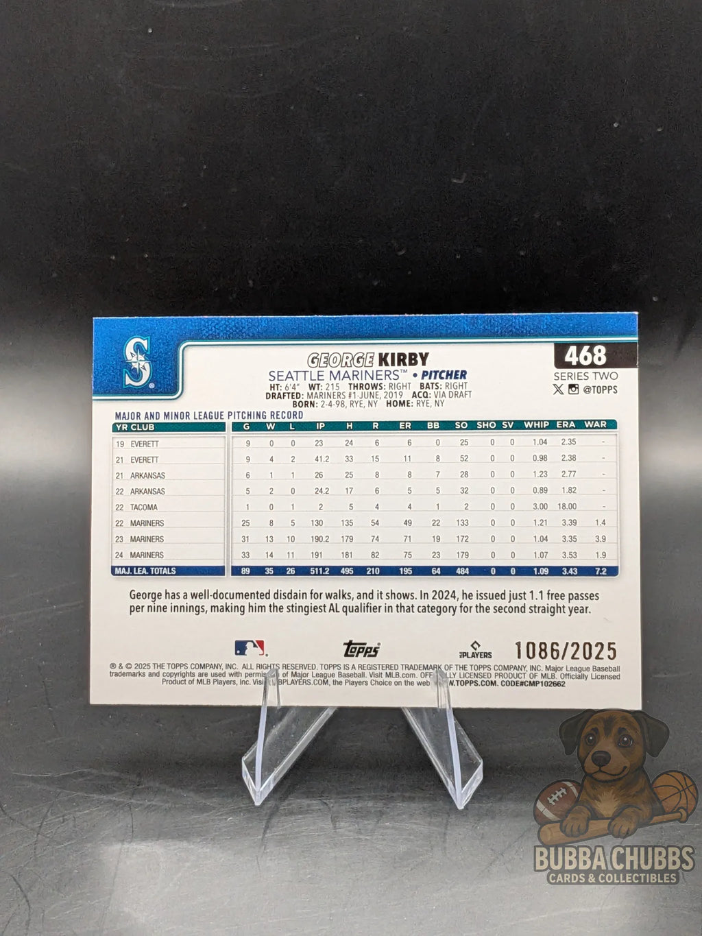 Baseball trading card of George-Kirby-Topps Series Two Copper Parallel 468 1086 OF 2025