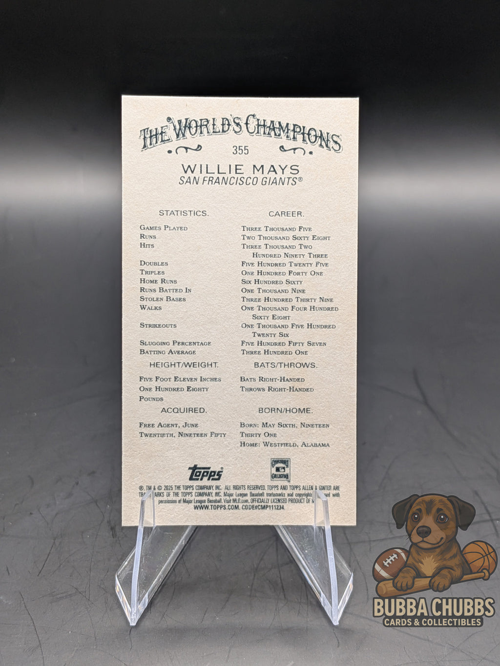 2025 Topps Allen & Ginter Willie Mays Mini #355 Short Print Exclusive