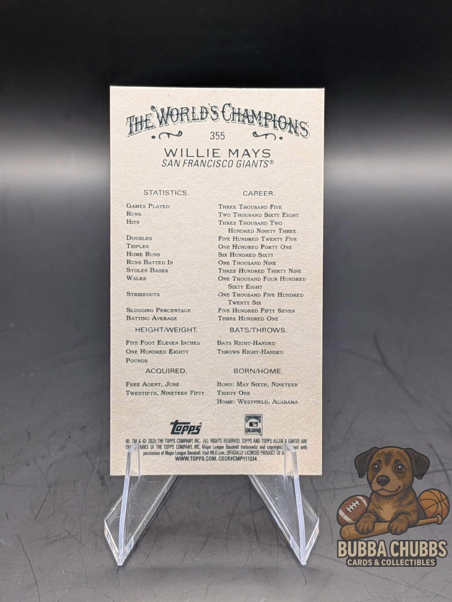 2025 Topps Allen & Ginter Willie Mays Mini #355 Short Print Exclusive