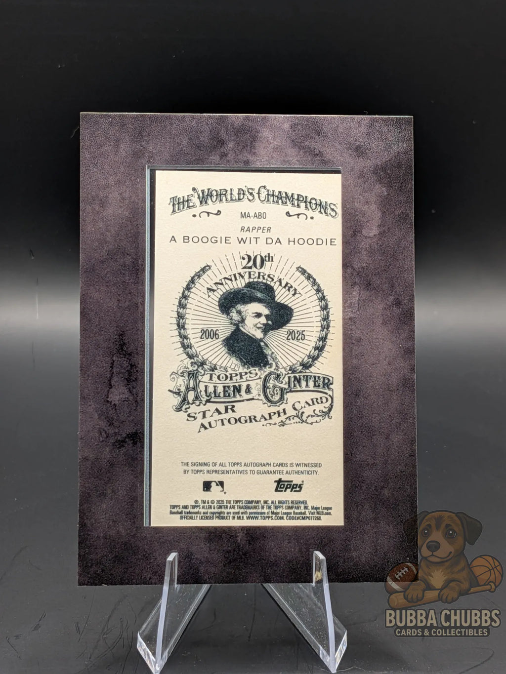 Non-sport trading card featuring A Boogie wit da Hoodie rapper topps allen & ginter numbered autograph black frame blue ink