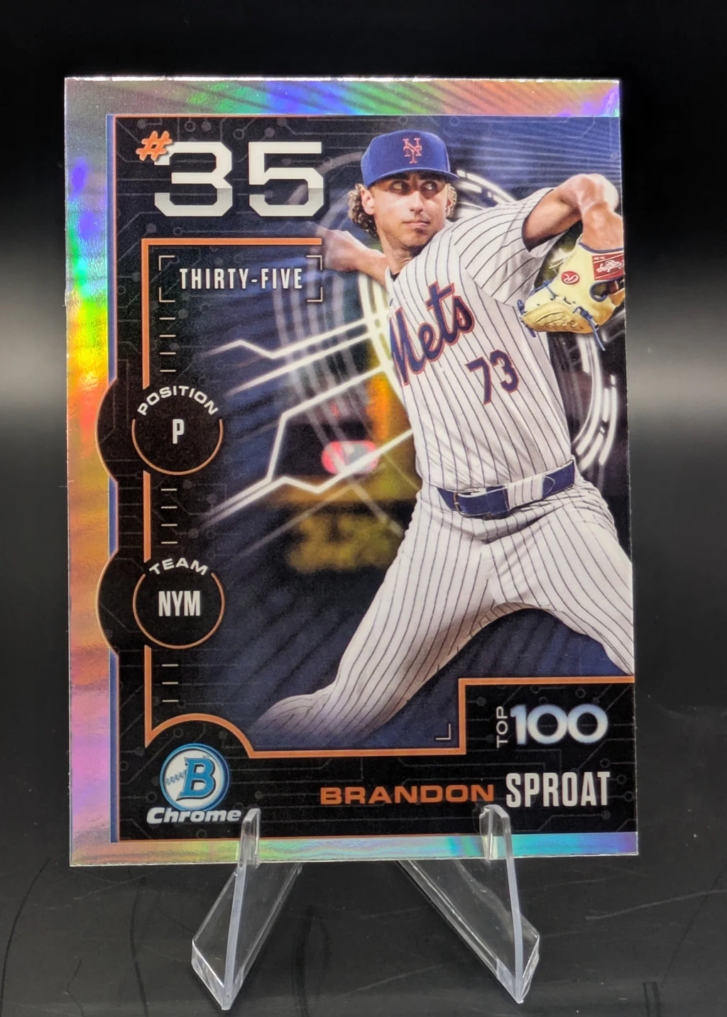 Baseball trading card of Brandon Sproat New York Mets Topps Chrome Prospect Top 100 Rookie