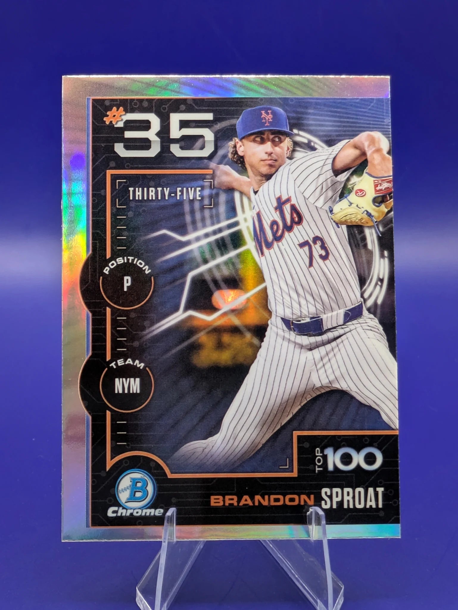 Baseball trading card of Brandon Sproat New York Mets Topps Chrome Prospect Top 100 Rookie
