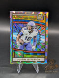 Colorful trading card of justin jefferson of the minnesota vikings panini donruss action all pros insert foil