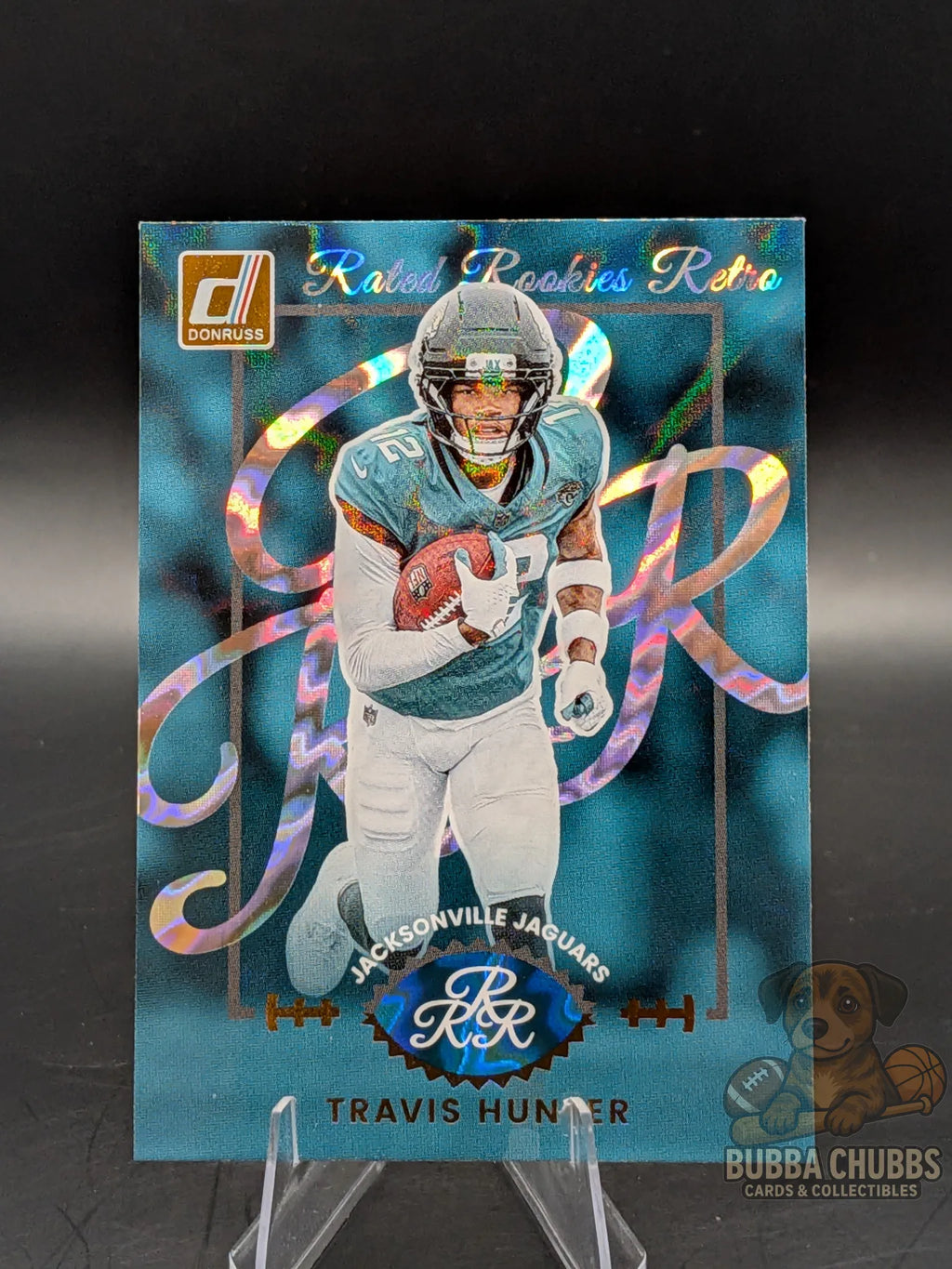 Football trading card of Travis Hunter from the Jacksonville Jaguars panini donruss rated rookie retro insert