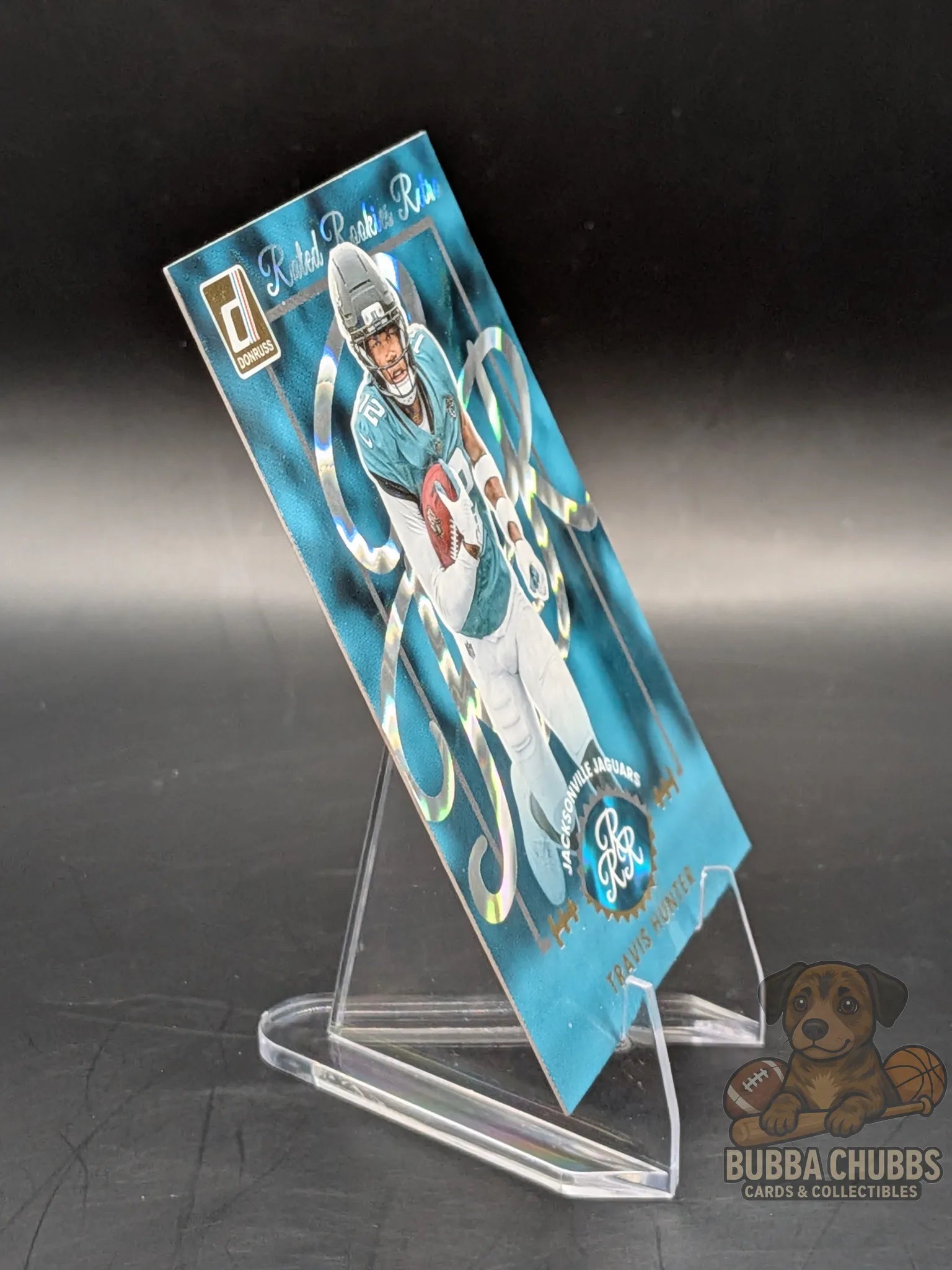 Football trading card of Travis Hunter from the Jacksonville Jaguars panini donruss rated rookie retro insert