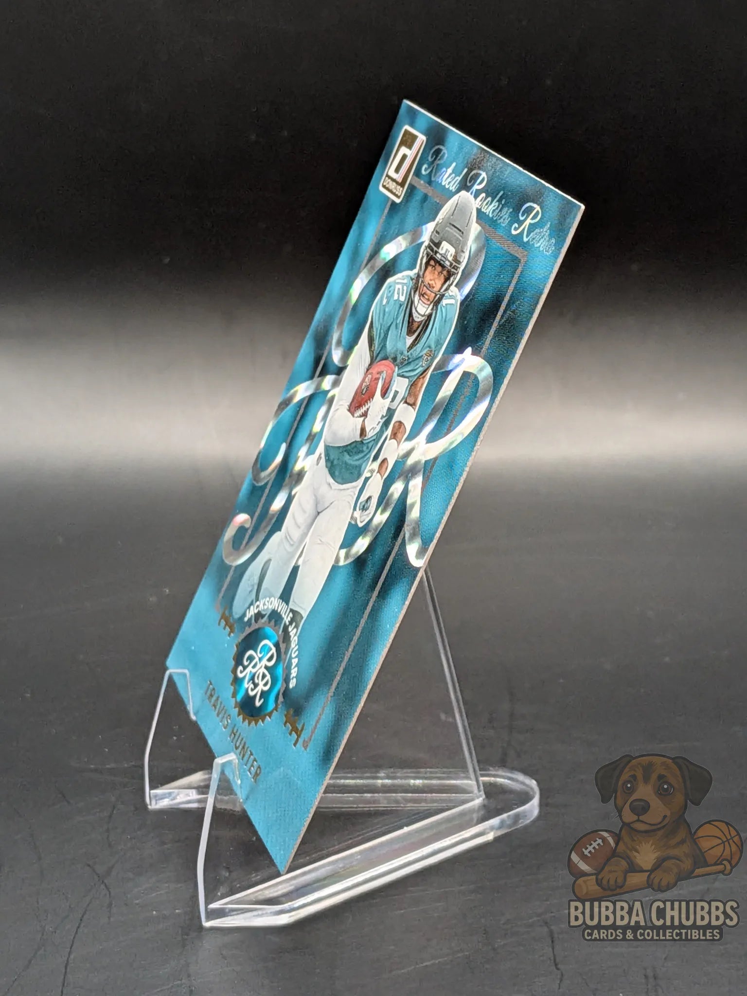 Football trading card of Travis Hunter from the Jacksonville Jaguars panini donruss rated rookie retro insert