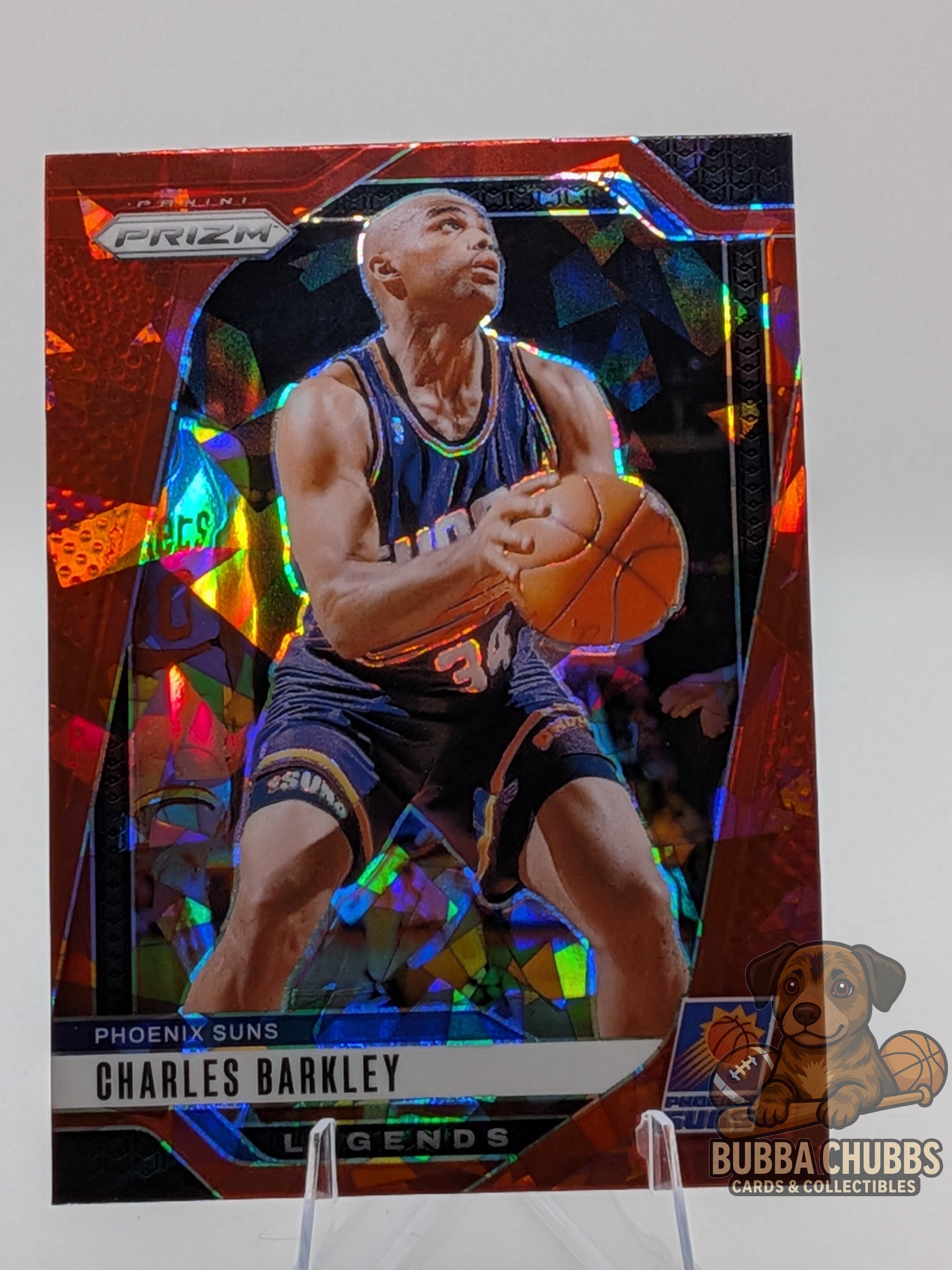 Basketball trading card of Charles Barkley panini prizm legends red cracked ice