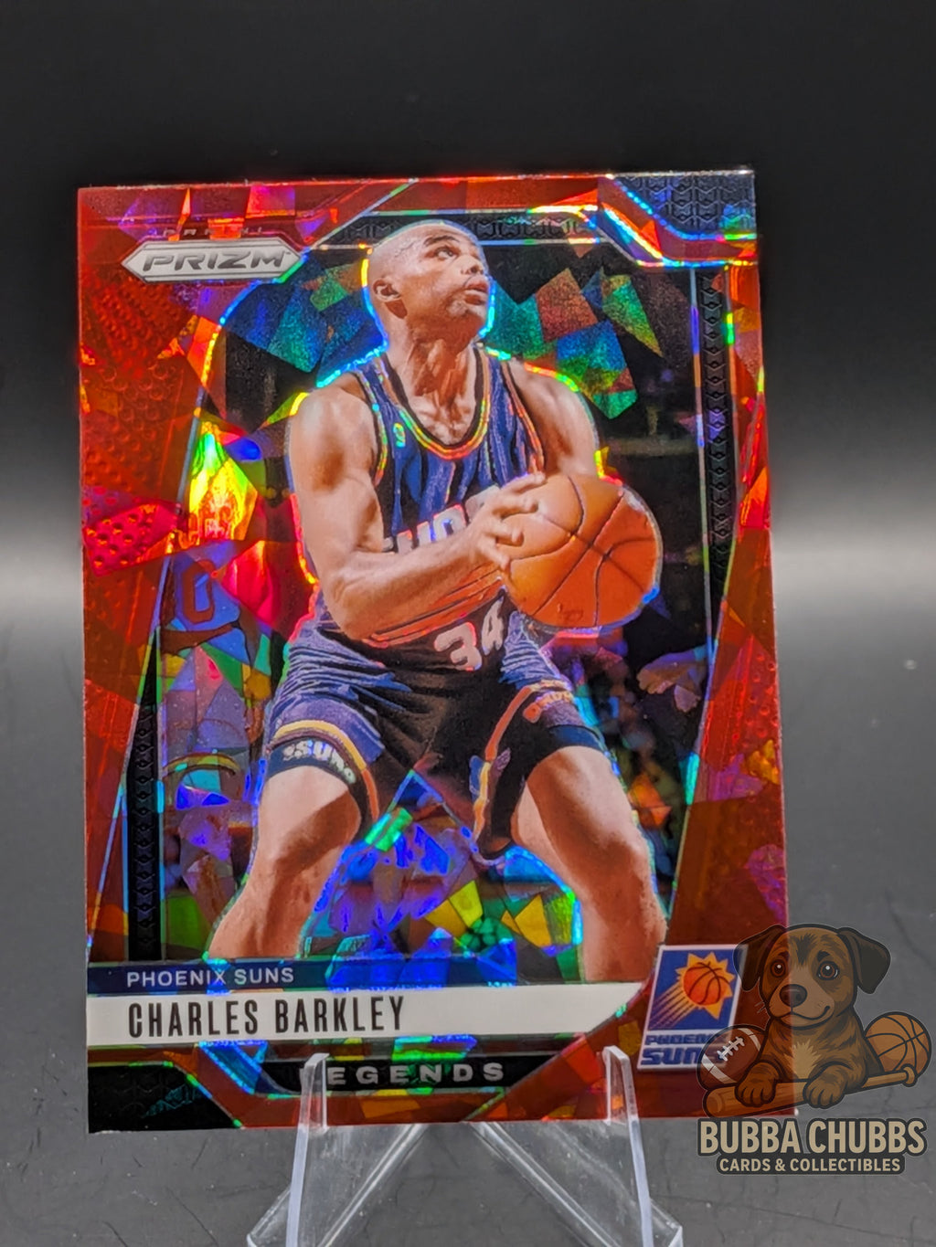 Basketball trading card of Charles Barkley panini prizm legends red cracked ice
