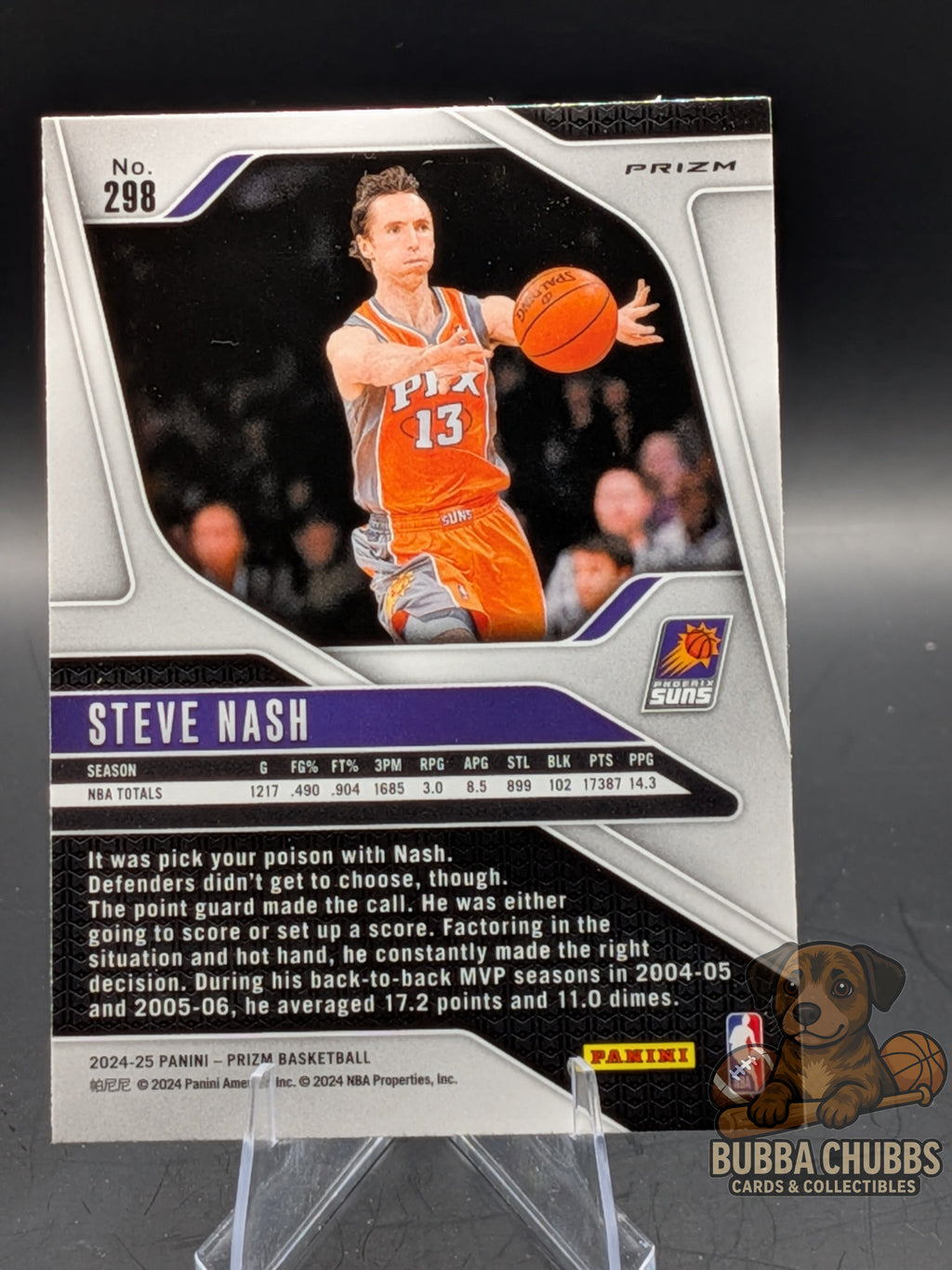 Basketball trading card of Steve Nash of the Suns panini prizm legends red cracked ice