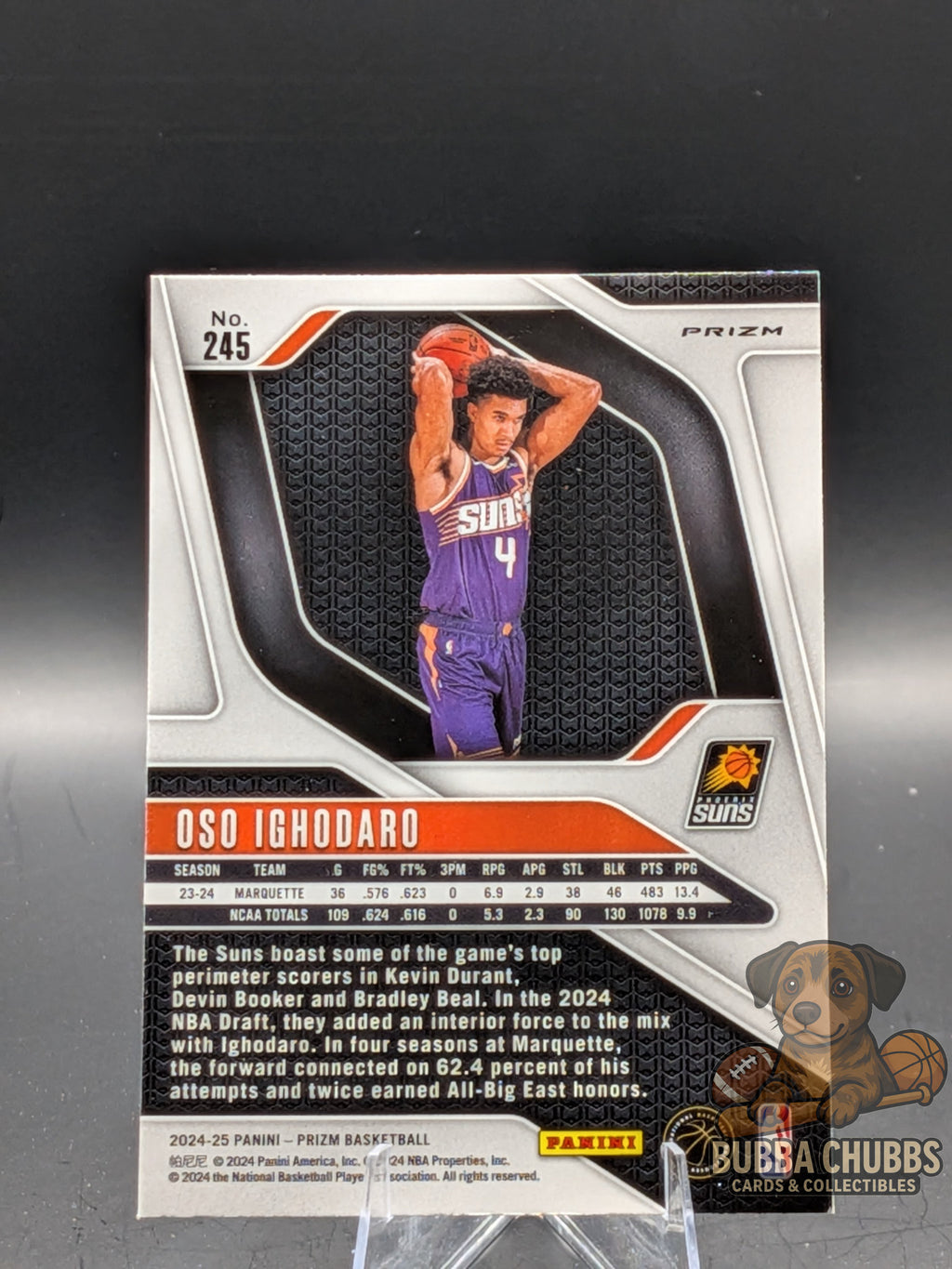 Basketball trading card of Oso Ighodaro of the Suns panini prizm red cracked ice rookie