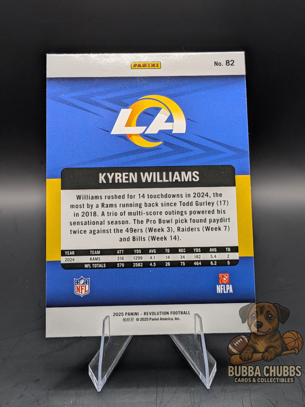 Collectible football sports card featuring Kyren Williams of the LA Rams Panini Revolution foil