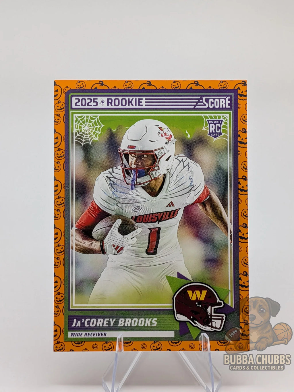 Football rookie trading card of a Ja'Corey Brooks o the Washington Commanders score-a-treat-halloween Panini