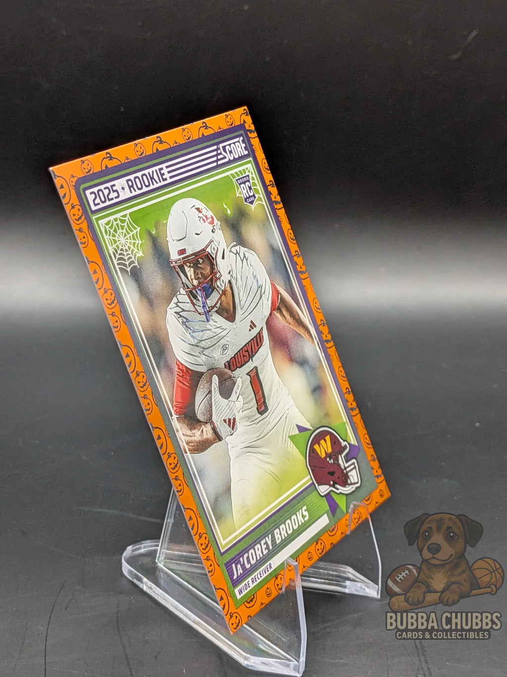 Football rookie trading card of a Ja'Corey Brooks o the Washington Commanders score-a-treat-halloween Panini