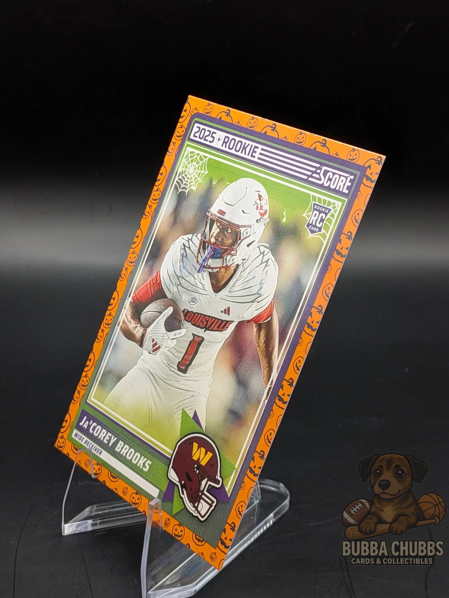 Football rookie trading card of a Ja'Corey Brooks o the Washington Commanders score-a-treat-halloween Panini
