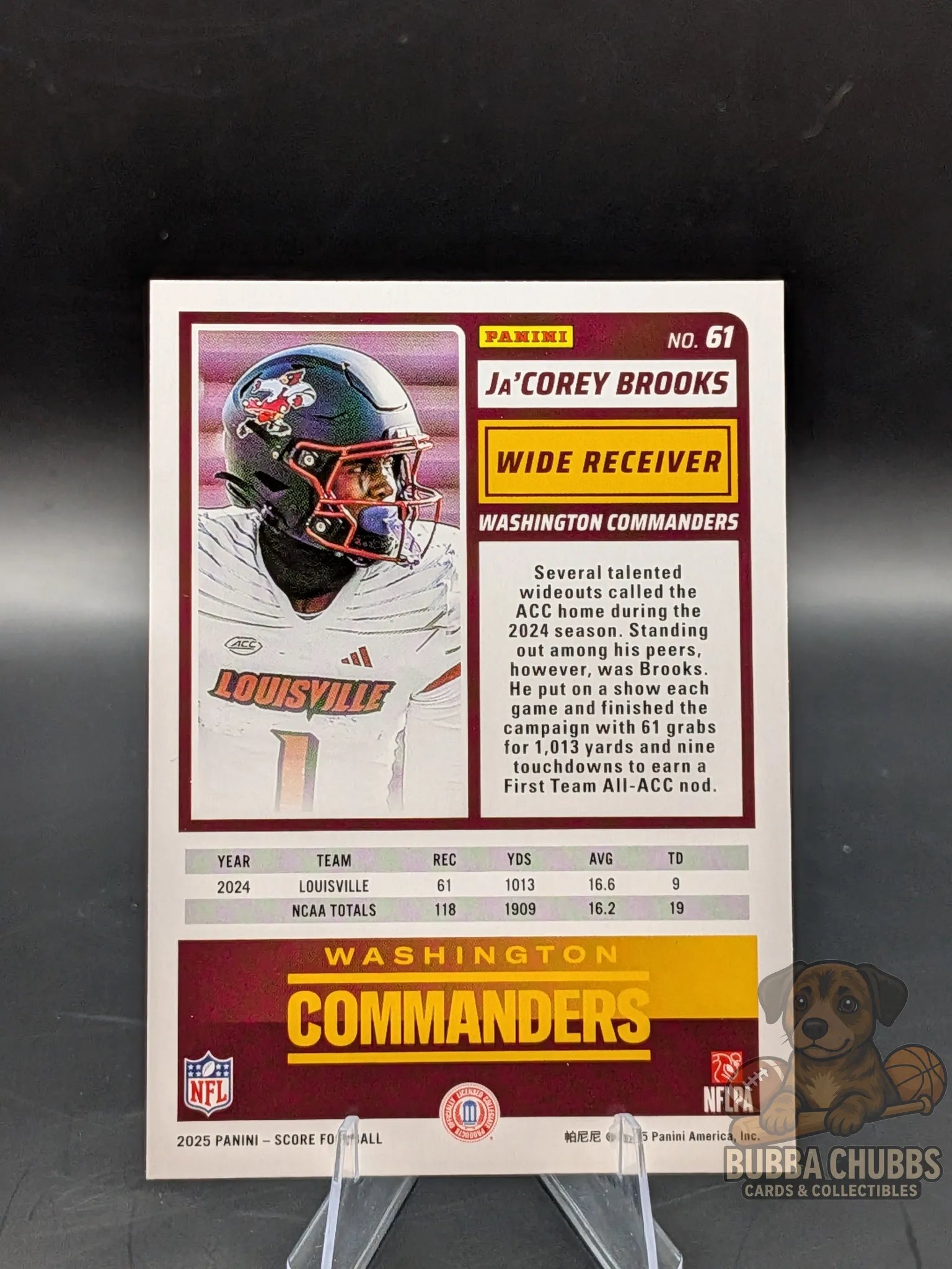 Football rookie trading card of a Ja'Corey Brooks o the Washington Commanders score-a-treat-halloween Panini