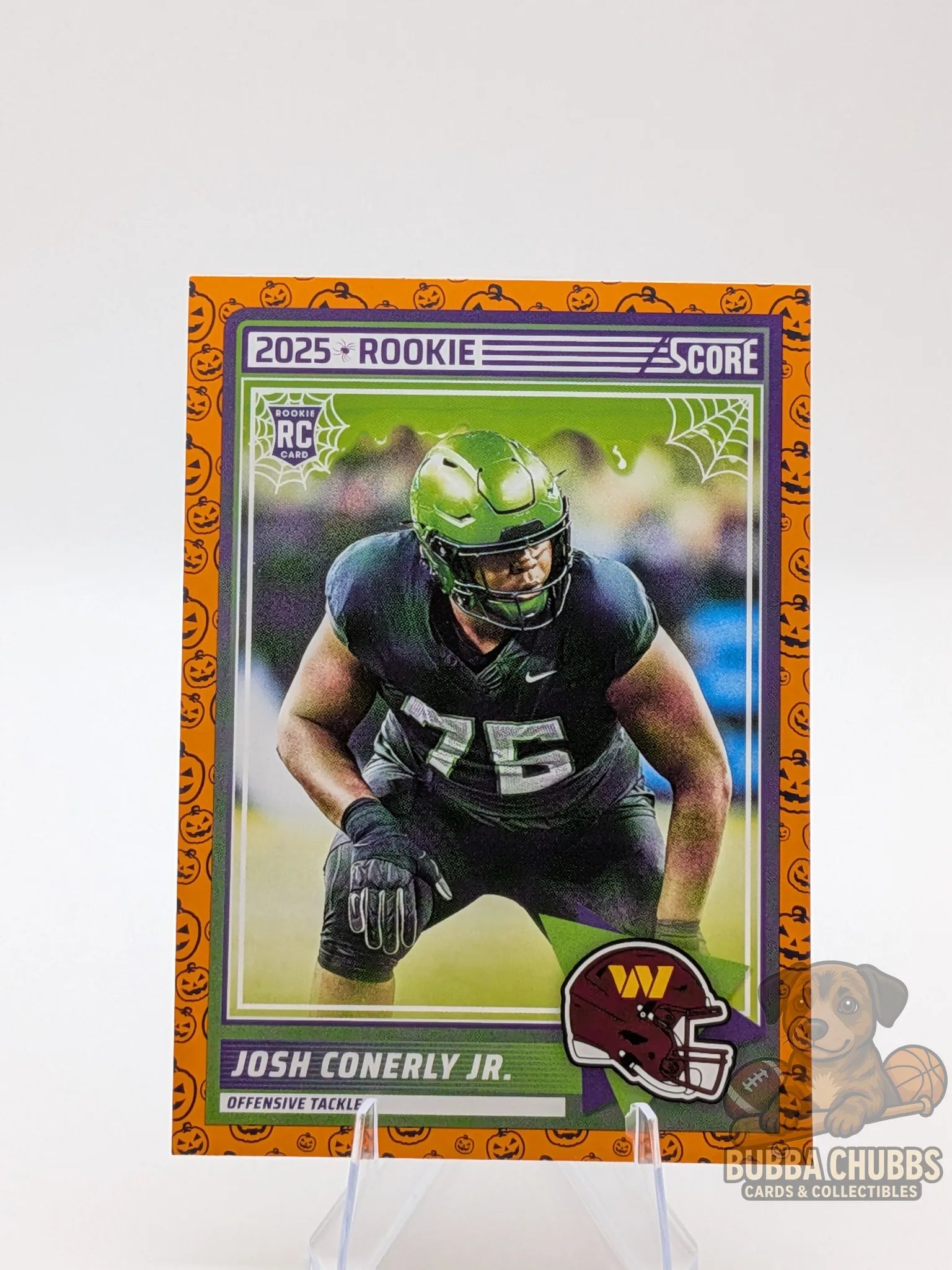 Football rookie trading card of Josh Conerly Jr. of the Washington Commanders score-a-treat Halloween