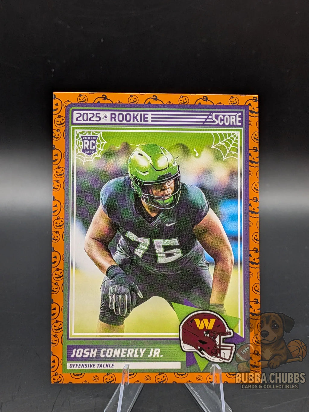 Football rookie trading card of Josh Conerly Jr. of the Washington Commanders score-a-treat Halloween
