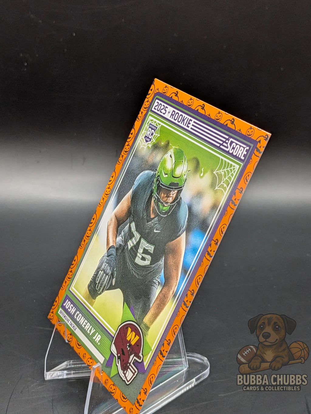 Football rookie trading card of Josh Conerly Jr. of the Washington Commanders score-a-treat Halloween