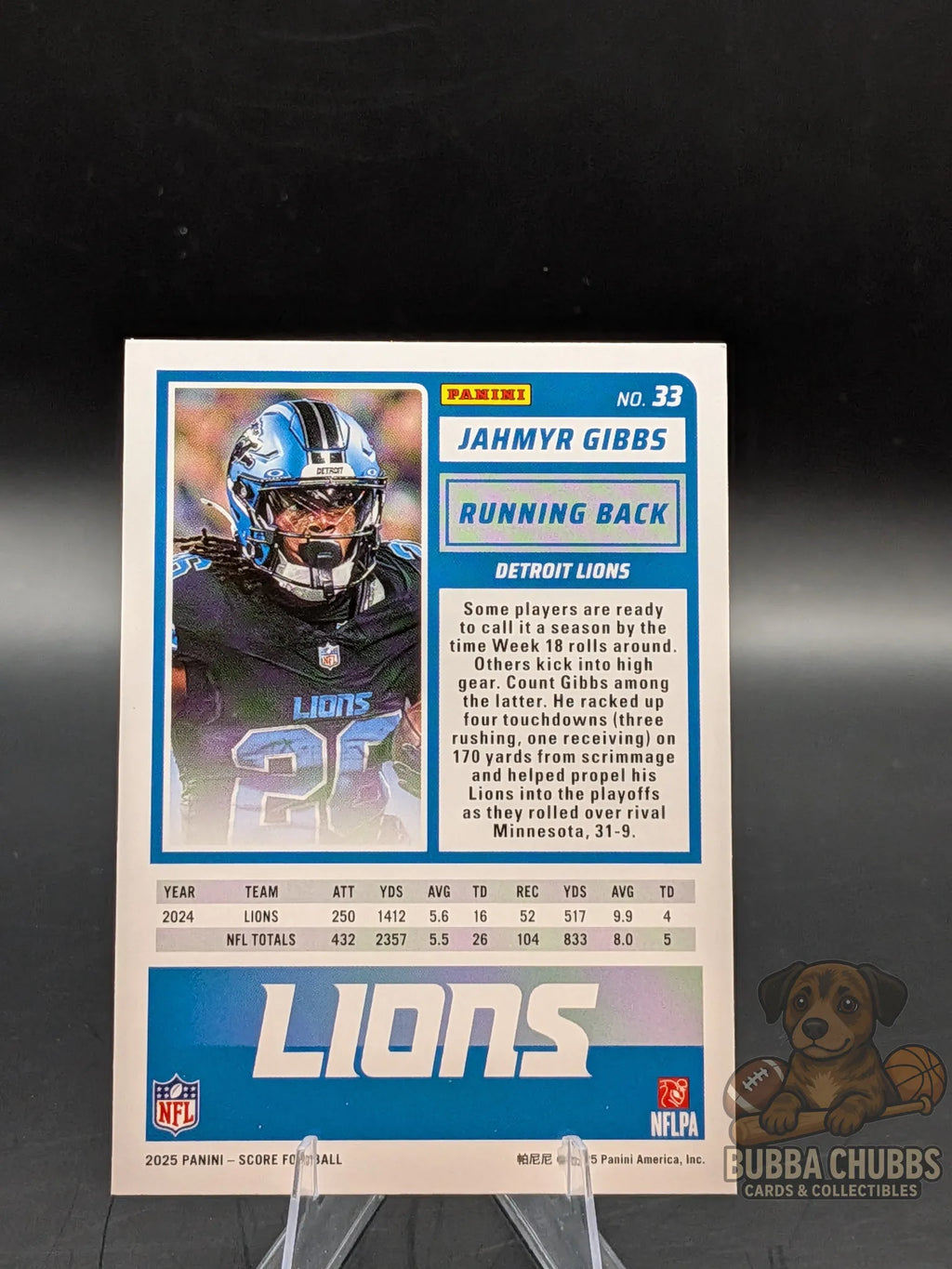 Football trading card of Jahmyr Gibbs of the Detroit Lyons panini score-a-treat halloween parallel