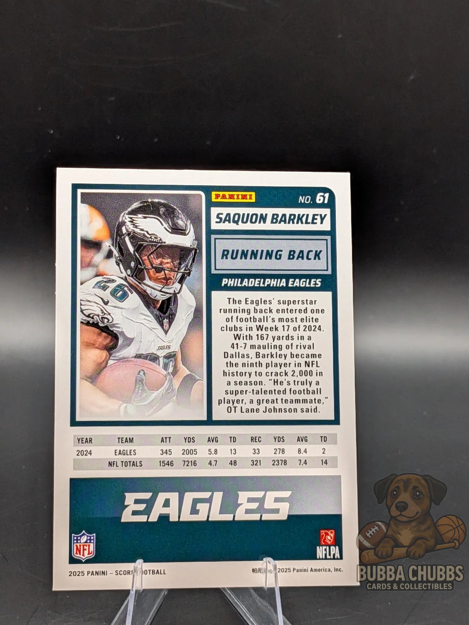 Football trading card with Saquon Barkley of the Philadelphia Eagles panini score-a-treat halloween parallel