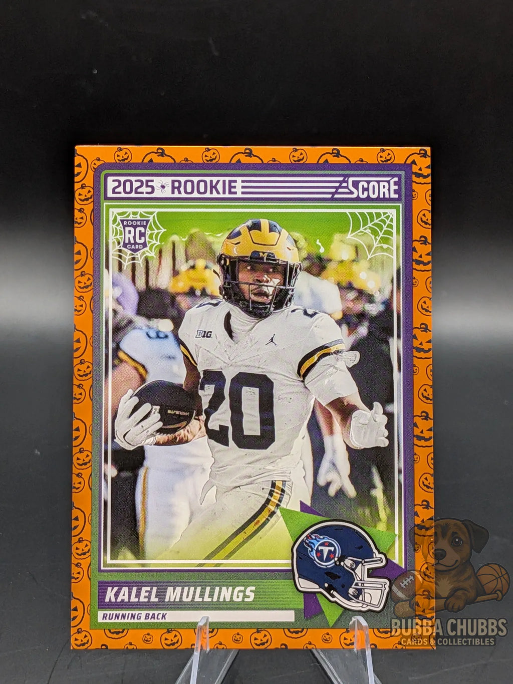 Football rookie trading card of Kalel Mullings of the Tennessee Titans score-a-treat halloween panini