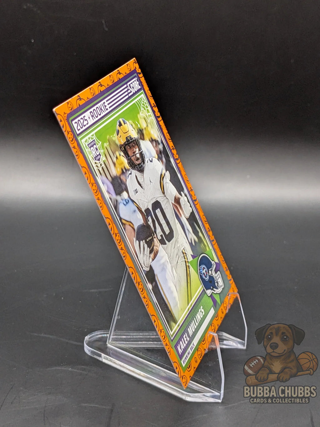 Football rookie trading card of Kalel Mullings of the Tennessee Titans score-a-treat halloween panini