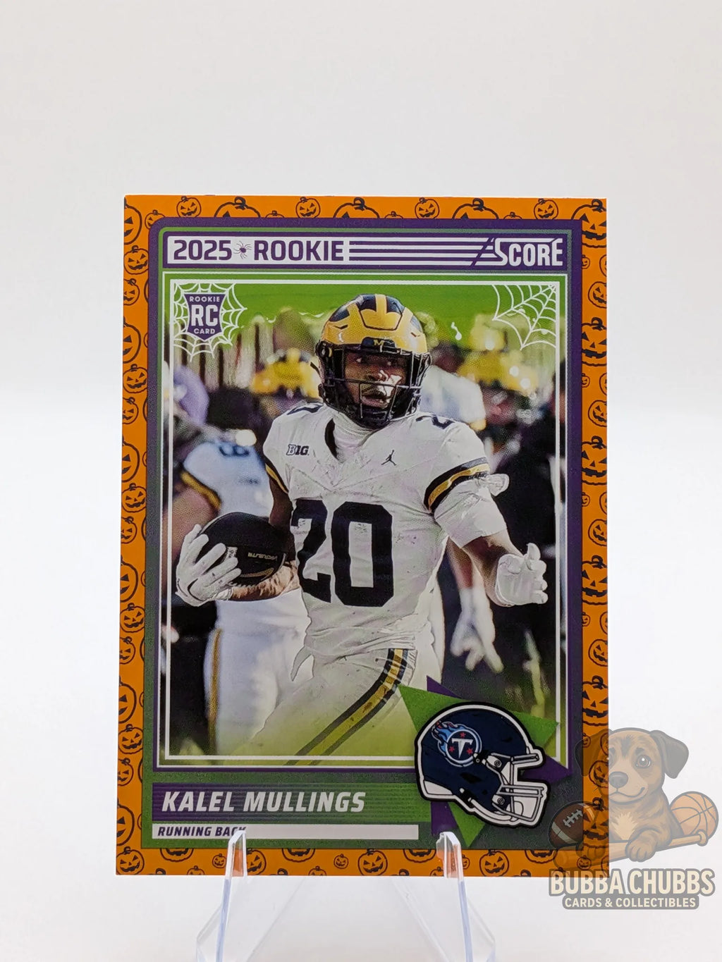 Football rookie trading card of Kalel Mullings of the Tennessee Titans score-a-treat halloween panini