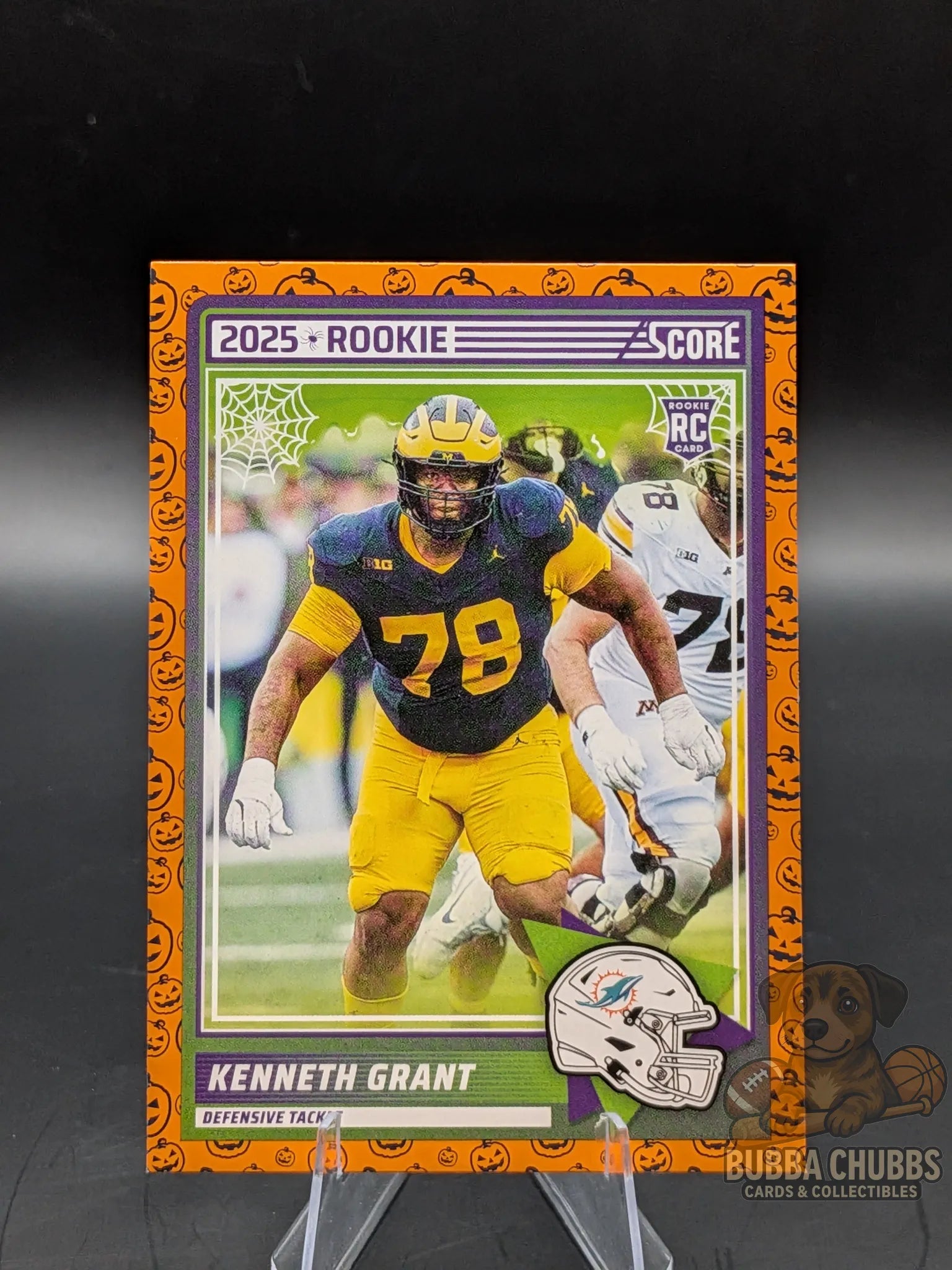 Football rookie trading card of Kenneth Grant of the Miami Dolphins score-a-treat halloween Panini
