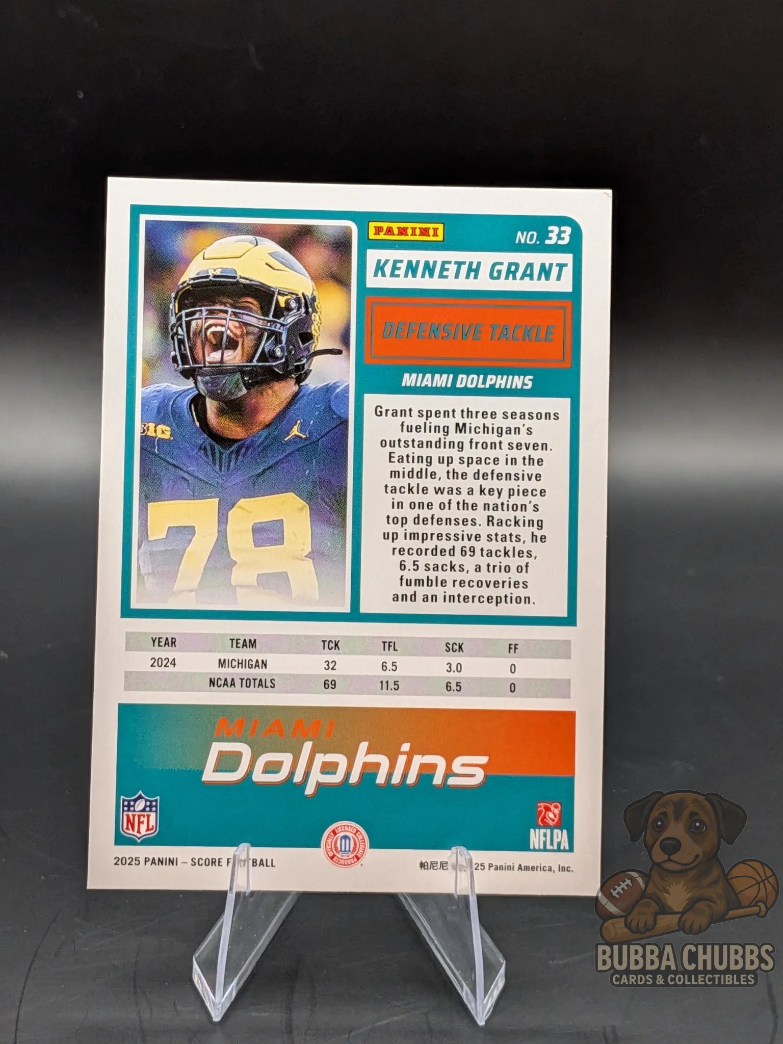 Football rookie trading card of Kenneth Grant of the Miami Dolphins score-a-treat halloween Panini