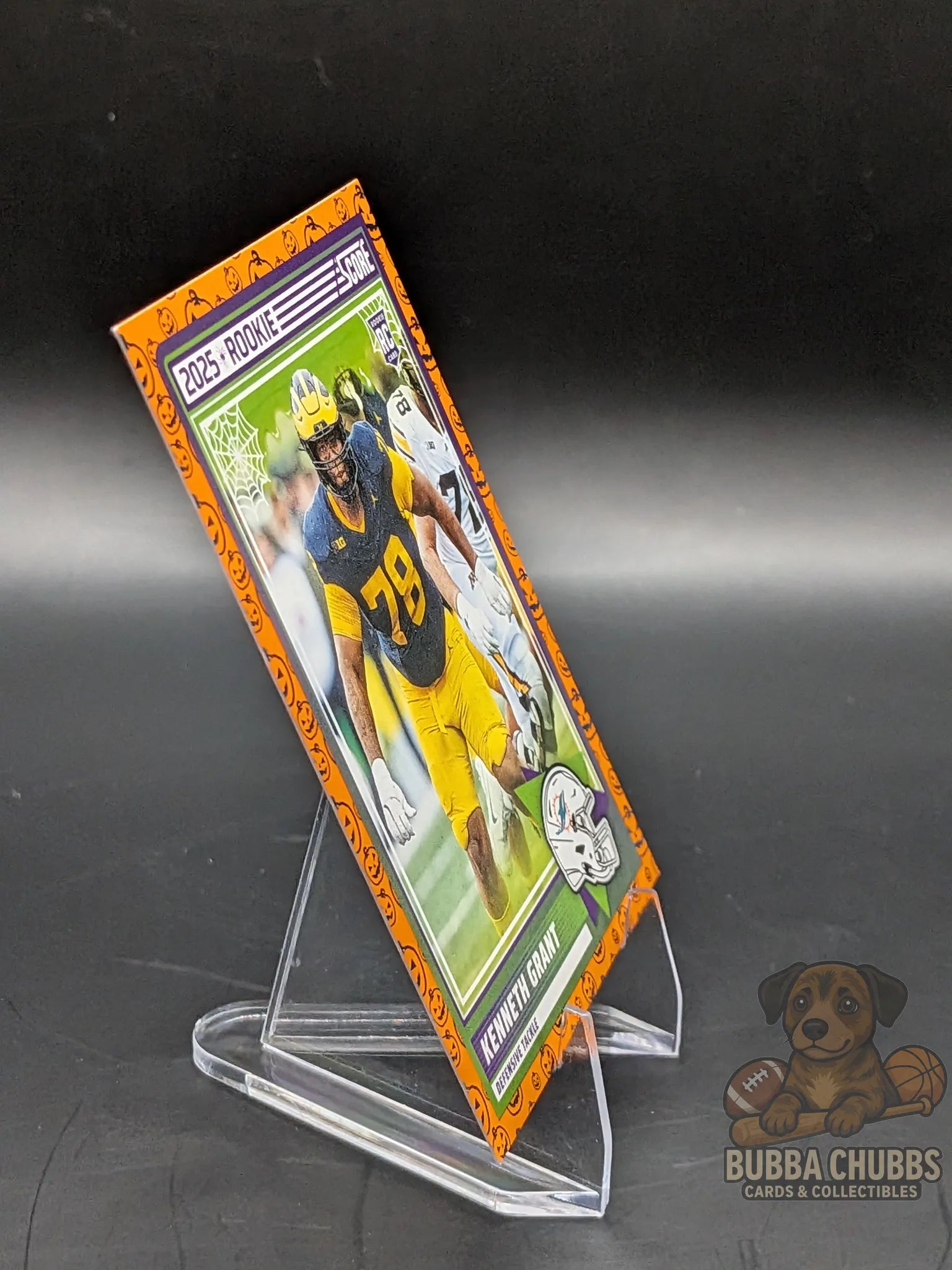 Football rookie trading card of Kenneth Grant of the Miami Dolphins score-a-treat halloween Panini