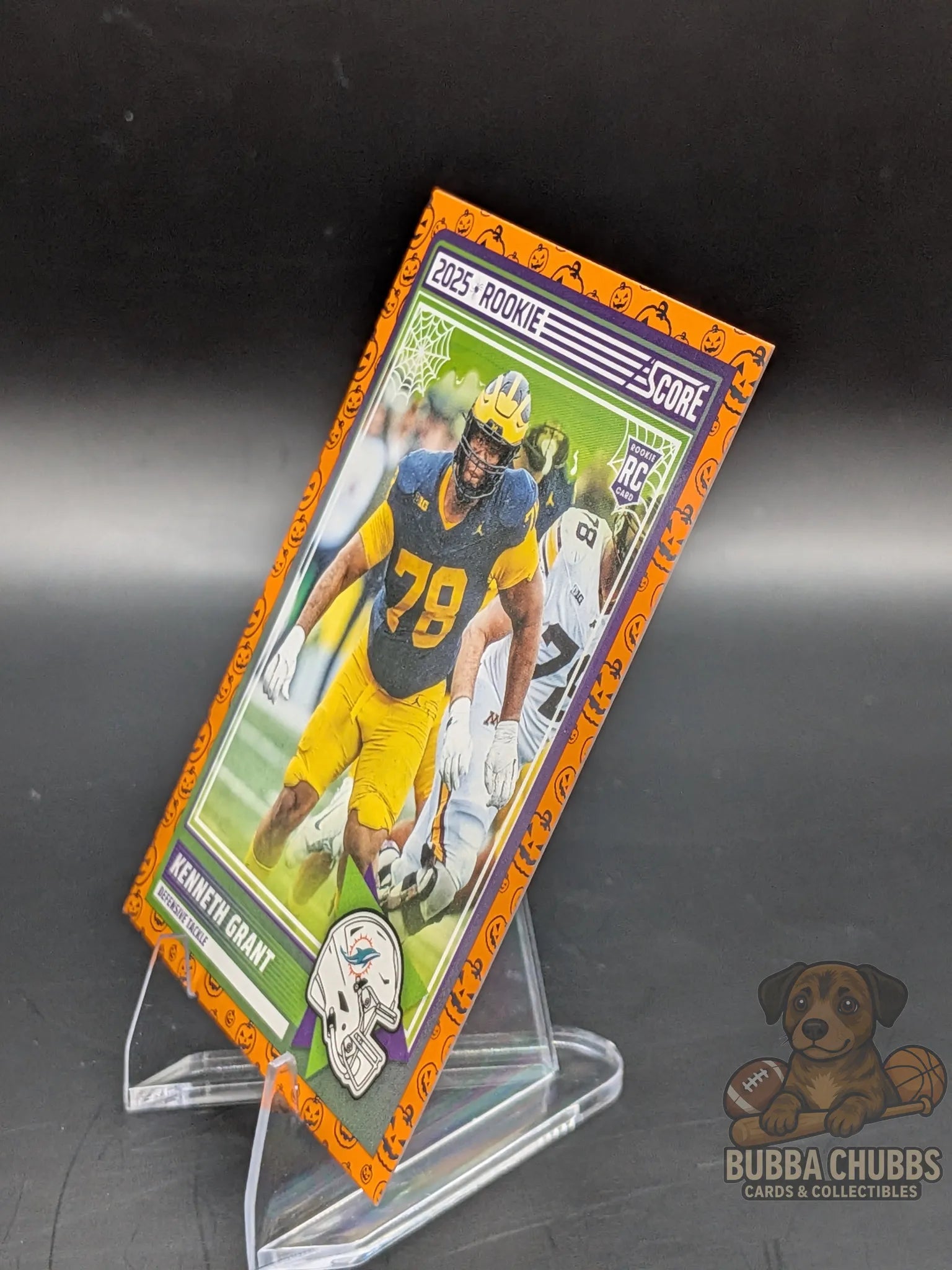 Football rookie trading card of Kenneth Grant of the Miami Dolphins score-a-treat halloween Panini