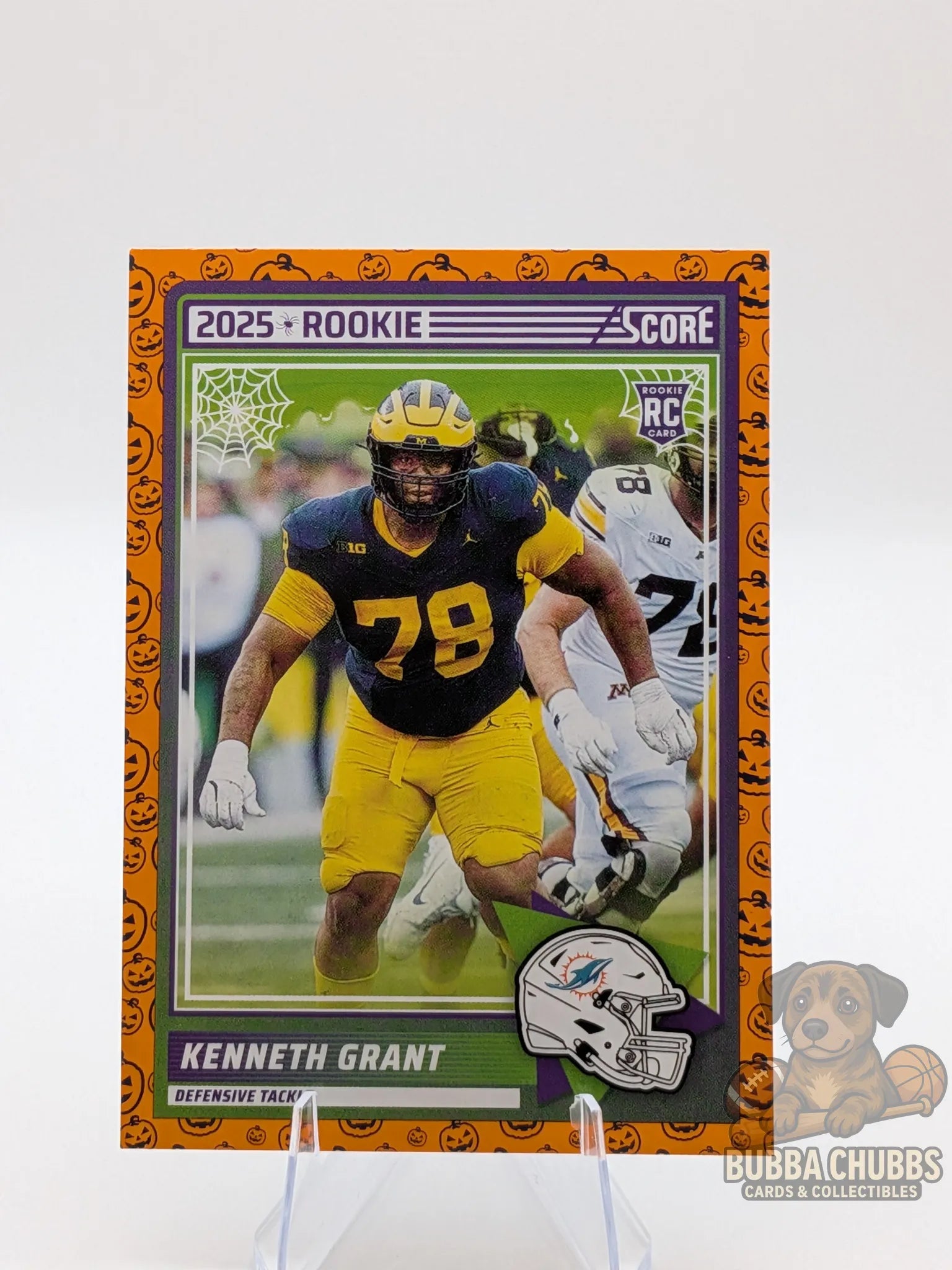 Football rookie trading card of Kenneth Grant of the Miami Dolphins score-a-treat halloween Panini
