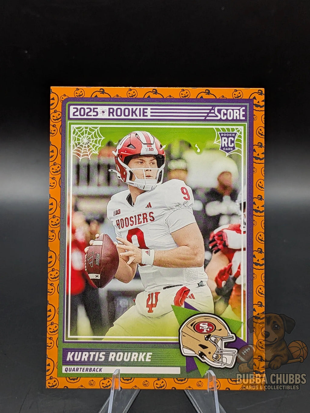 football Trading card of Rookie Kurtis Rourke of the San Francisco 49ers score-a-treat halloween panini