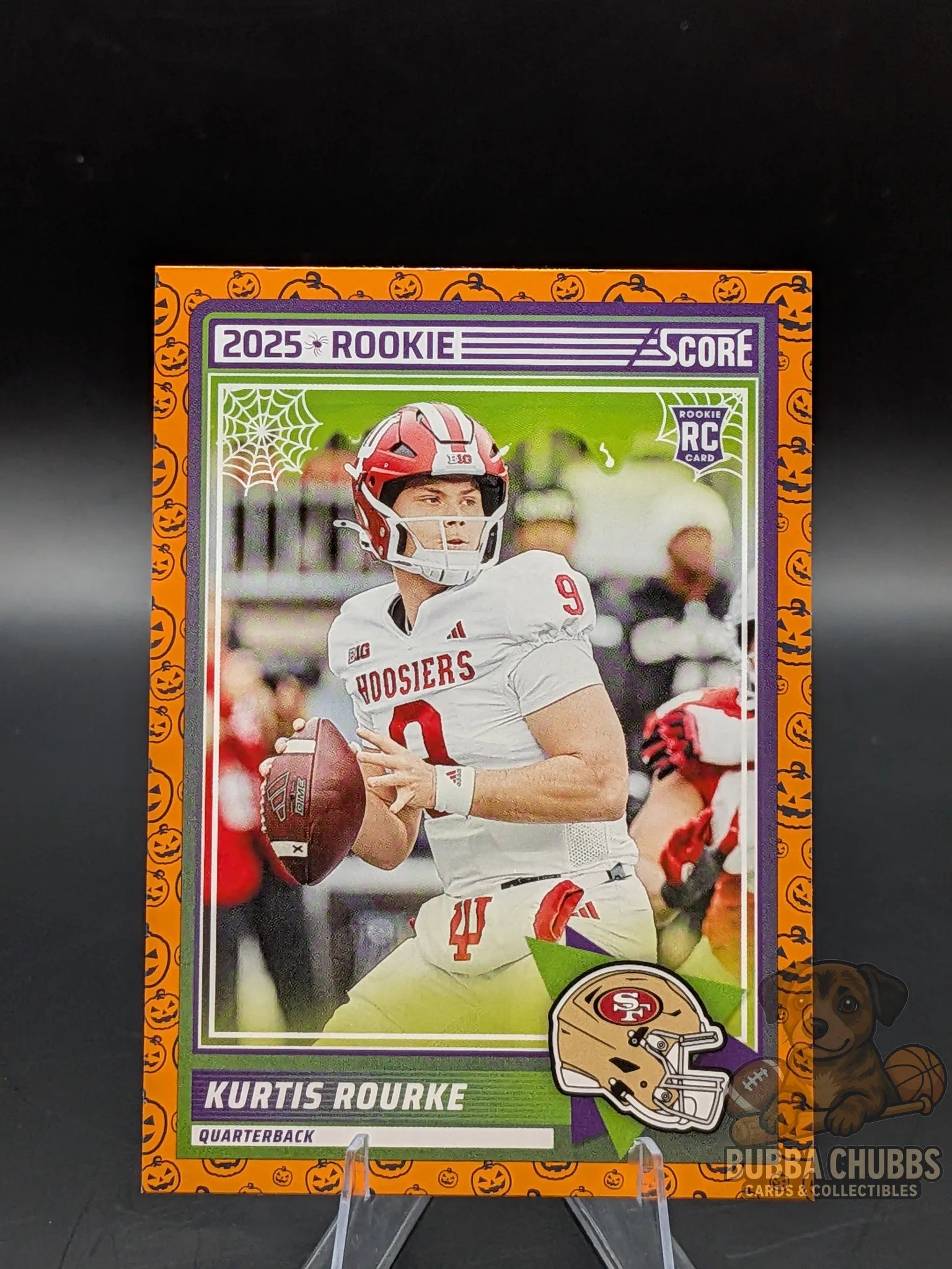 football Trading card of Rookie Kurtis Rourke of the San Francisco 49ers score-a-treat halloween panini