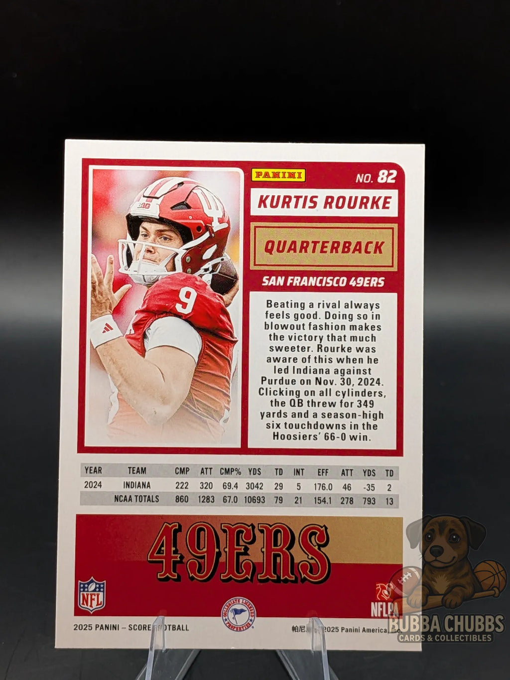 football Trading card of Rookie Kurtis Rourke of the San Francisco 49ers score-a-treat halloween panini