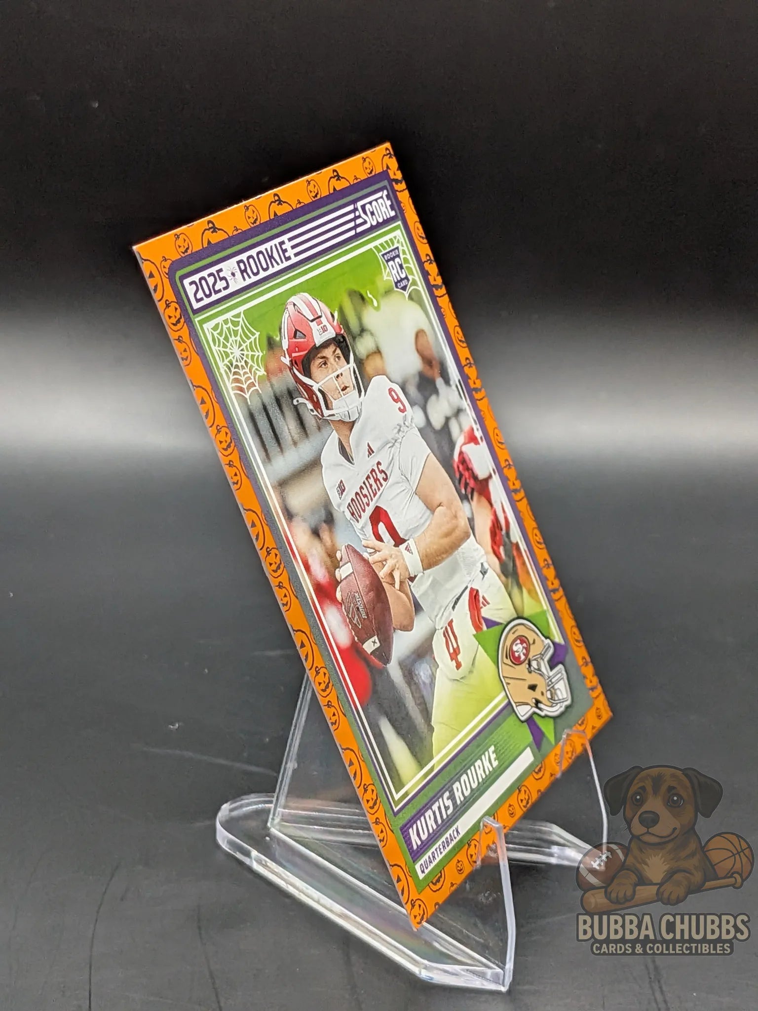 football Trading card of Rookie Kurtis Rourke of the San Francisco 49ers score-a-treat halloween panini