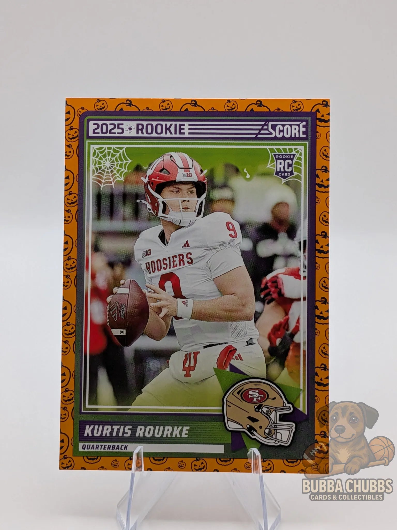 football Trading card of Rookie Kurtis Rourke of the San Francisco 49ers score-a-treat halloween panini